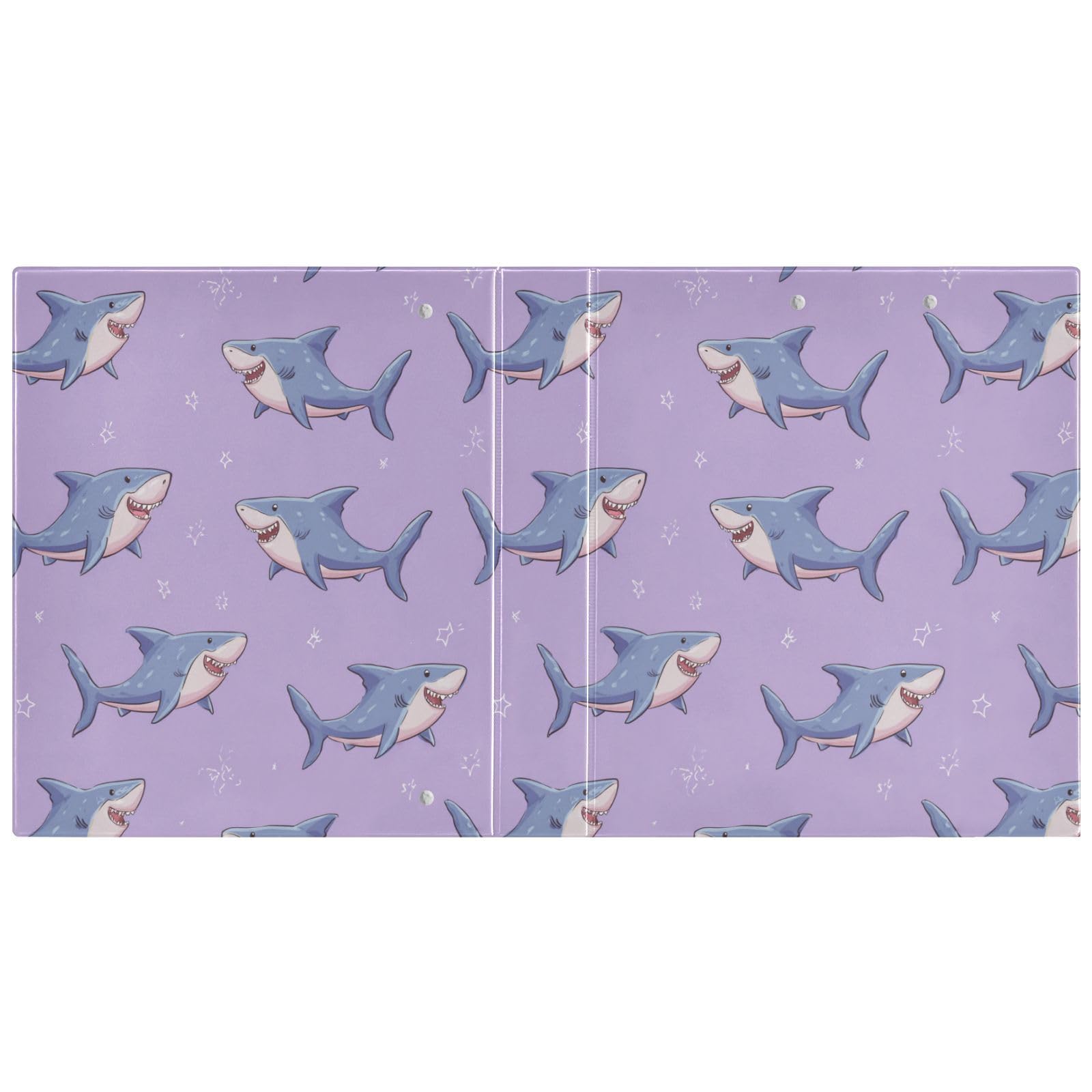 Kcldeci Raccoglitore a 3 anelli con copertina rigida per carta formato lettera, motivo squalo cartone animato viola, anelli rotondi da 3,8 cm, organizer per scuola/ufficio, confezione da 2