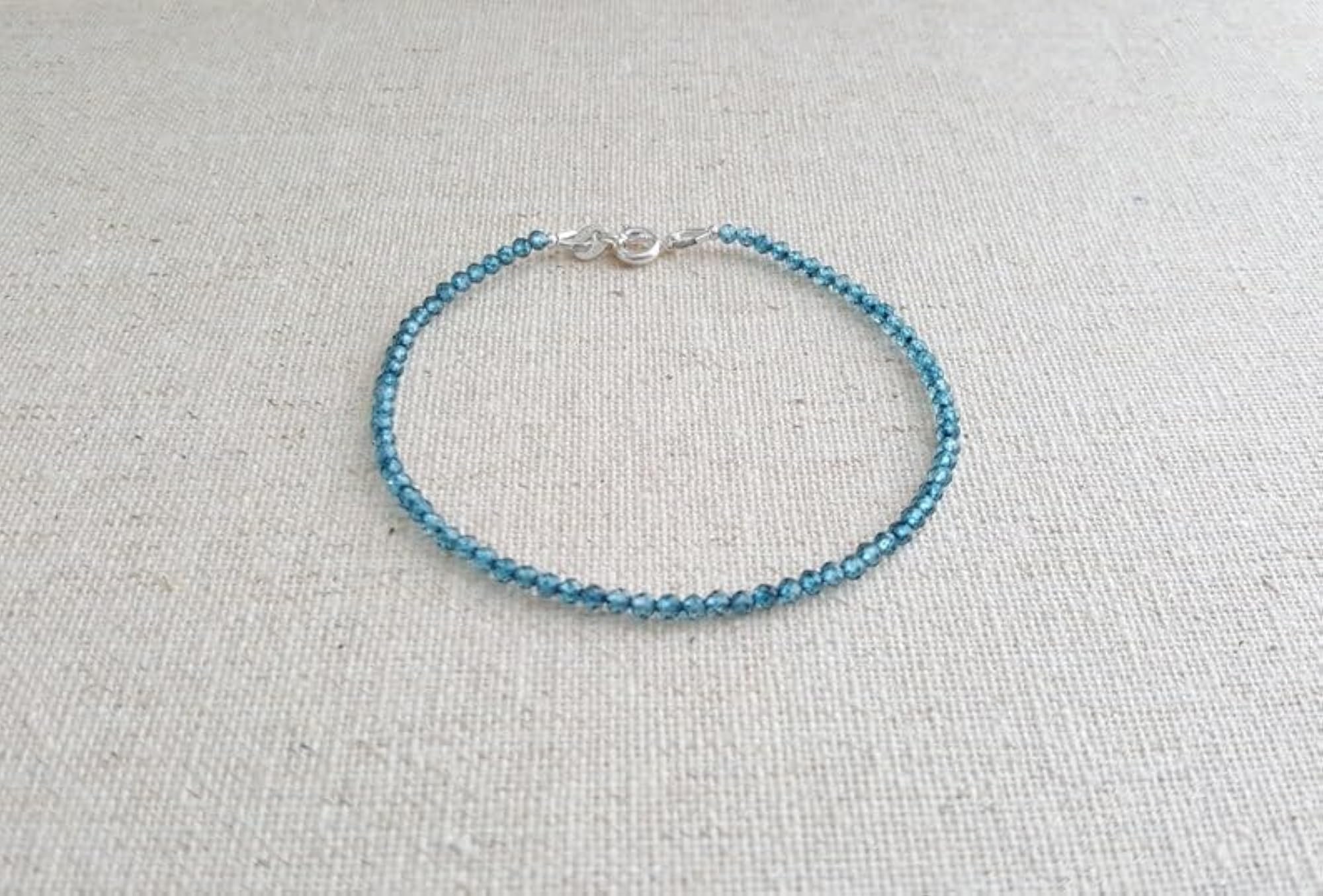 Blue Topaz Round Beaded Bracelet with Silver Plated Clasp, Adjustable