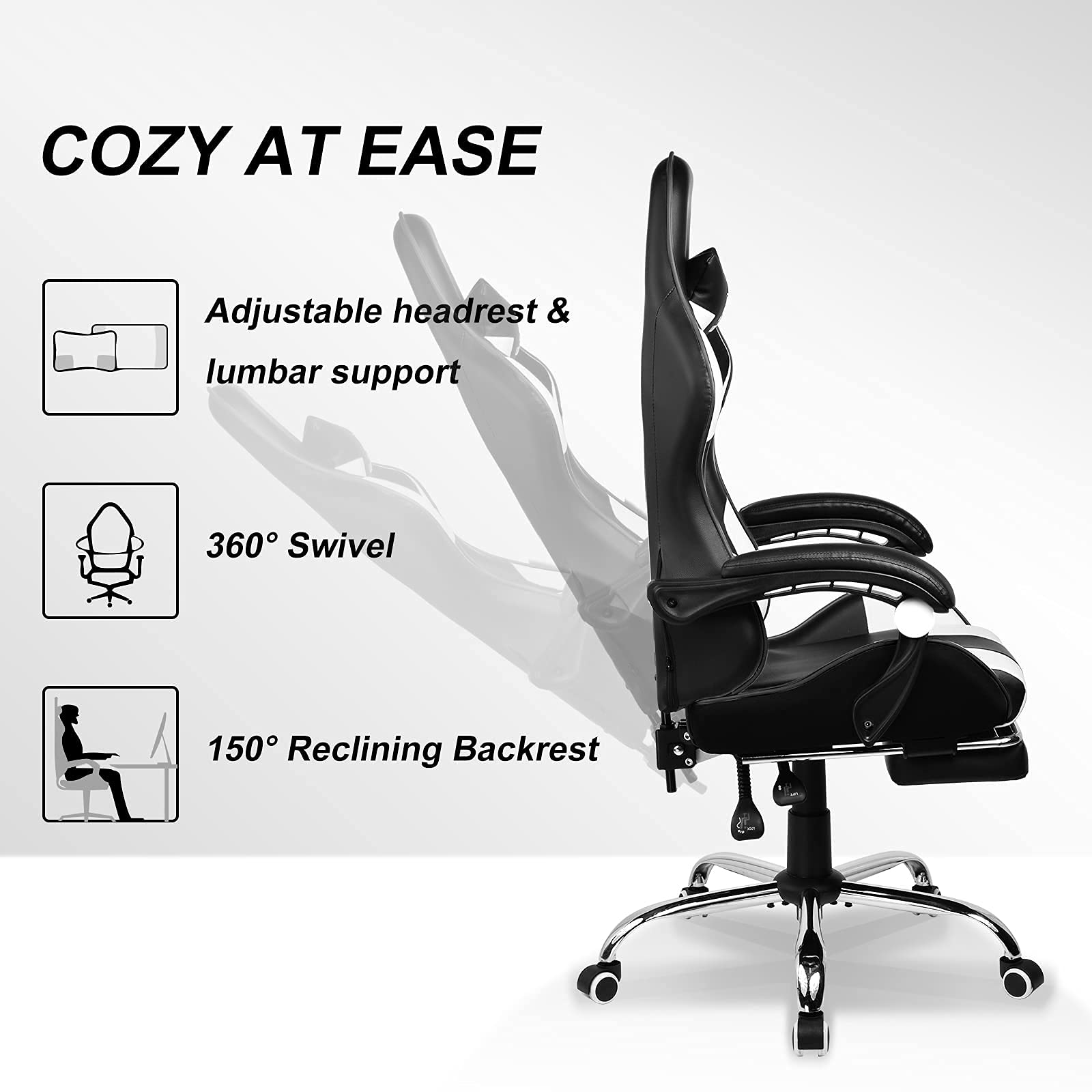 LUCKRACER Gaming Chair Massage With Footrest Ergonomic Office Chair