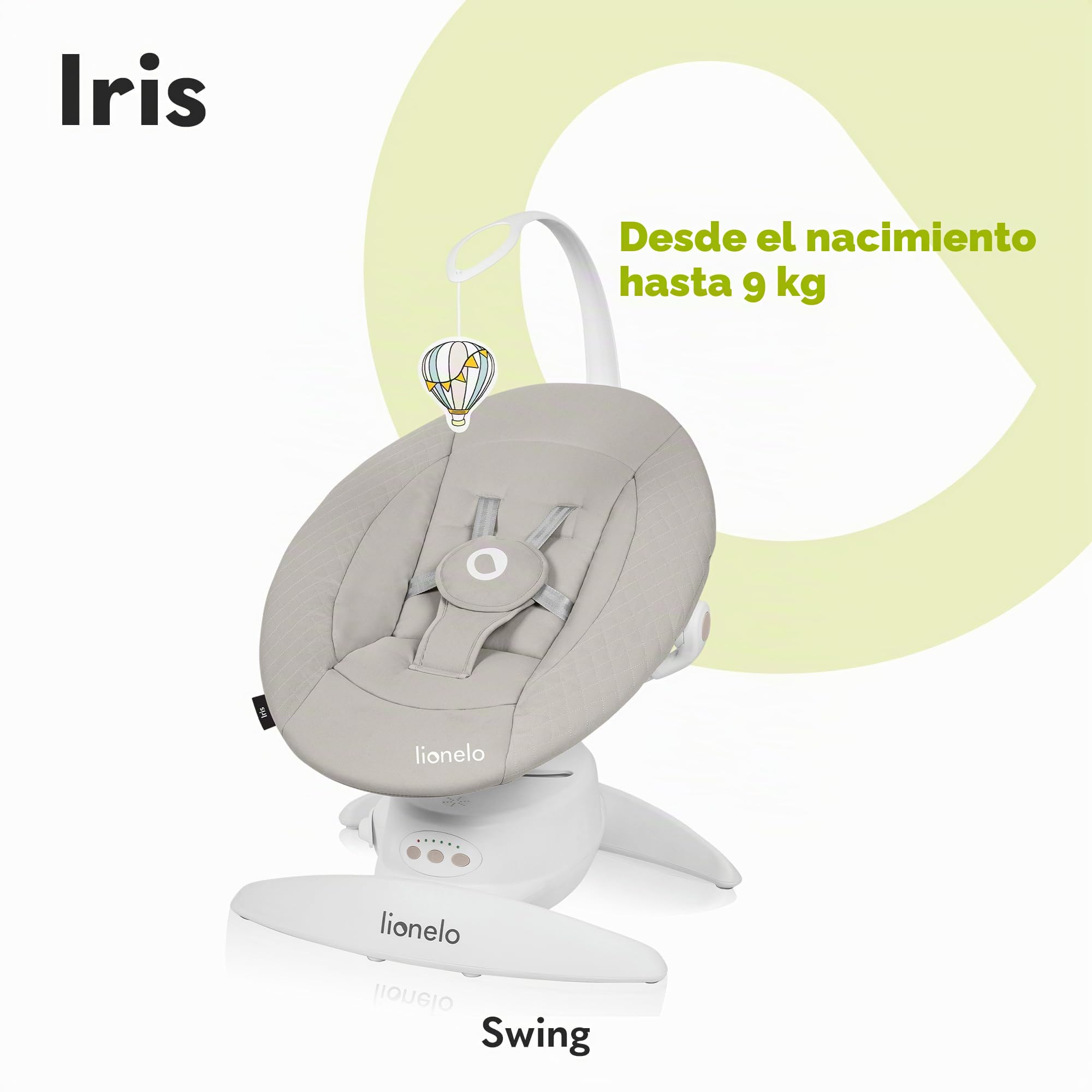 LIONELO Iris Hamaca Mecedora Eléctrica Giratoria 360º para Bebés de hasta 9 kg con Ajuste del Respaldo, 5 Velocidades de Balanceo, Cinturones de Seguridad Antideslizante (Beige)