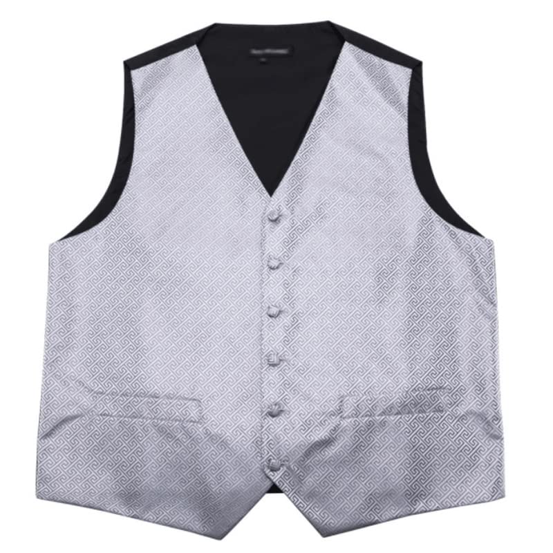 Silver Silk Vests Men Formal Suit Waistcoat For Tuxedo Pattern Ties Handkerchief Cufflinks Set Vest4