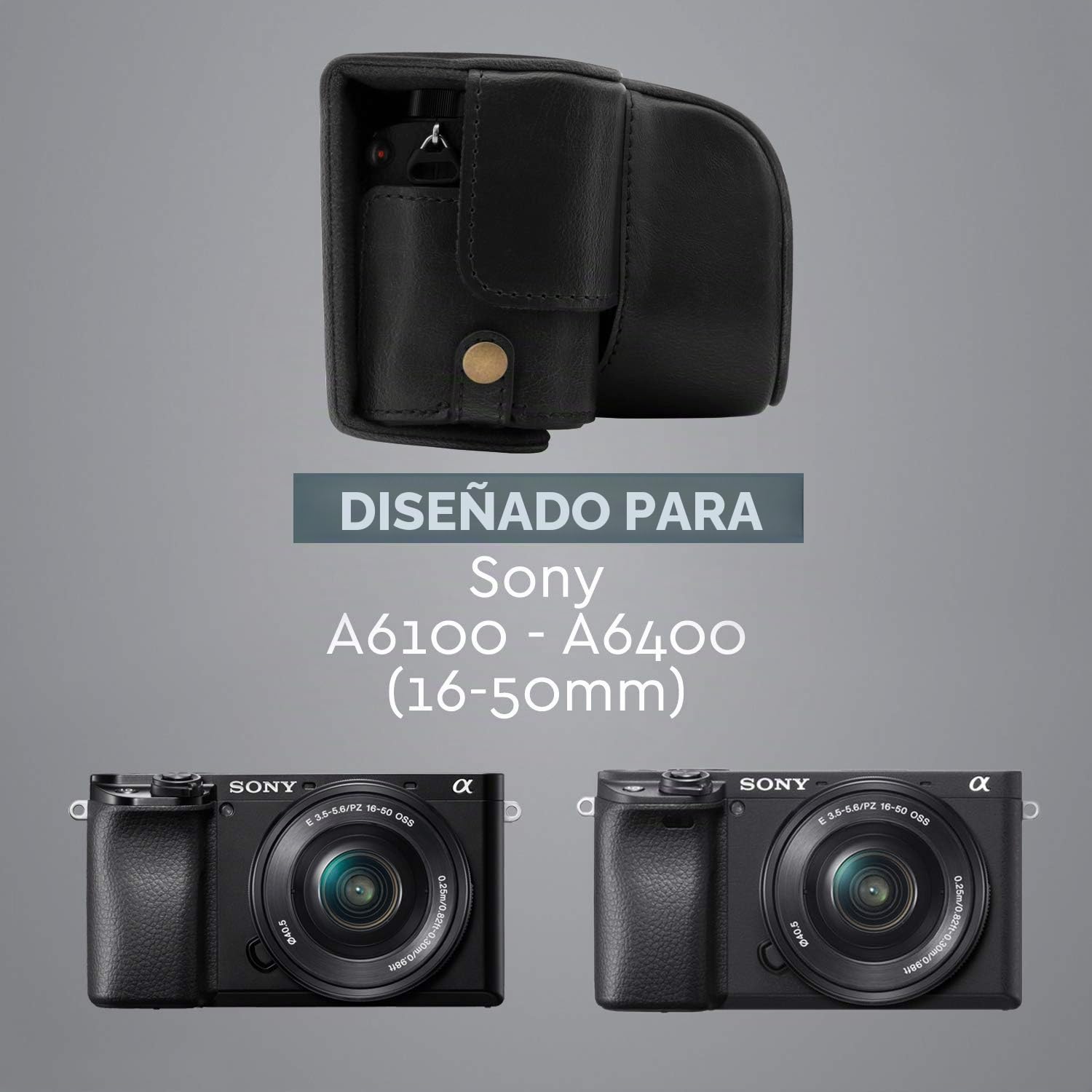 MegaGear MG1651 Ever Ready - Funda de Piel para cámara Sony Alpha A6100, A6400 (16 a 50 mm), Color Negro