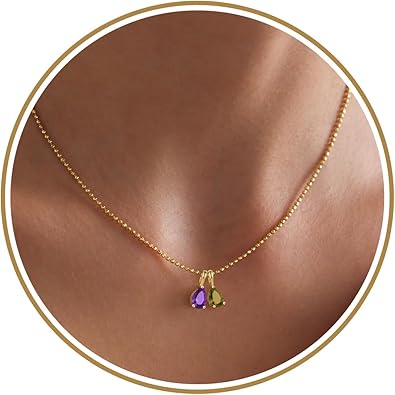 Birthstone Necklace for Women Dainty Gold Necklace with 2 Birthstone Christmas Stocking Stuffers Teen Girl Gifts Trendy Stuff Birthday Gift Moms 2025 Graduation Gift Adjustable Anniversary Jewelry for Daughter Girlfriend Friend