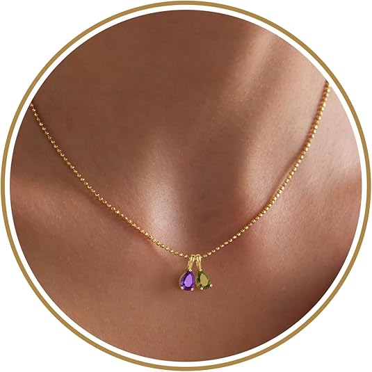 Birthstone Necklace for Women Dainty Gold Necklace with 2 Birthstone Christmas Stocking Stuffers Teen Girl Gifts Trendy Stuff Birthday Gift Moms 2025 Graduation Gift Adjustable Anniversary Jewelry for Daughter Girlfriend Friend
