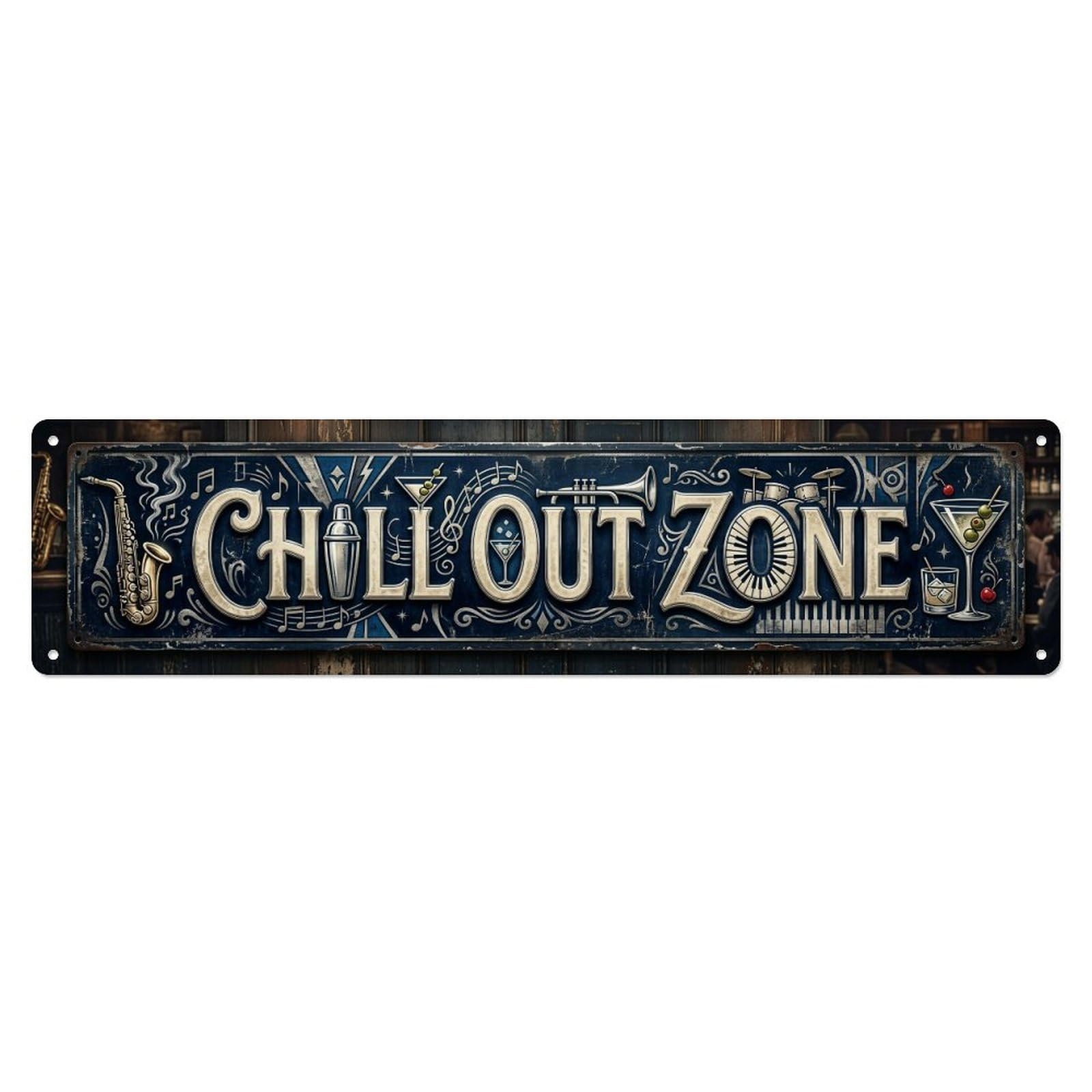 Chill Out Zone Faded Lounge 1 Metal Tin Skinny Sign Plaque Wall Decor for Cafe, Club Bar, Office, Home Garden Metal Poster 4x16Inch