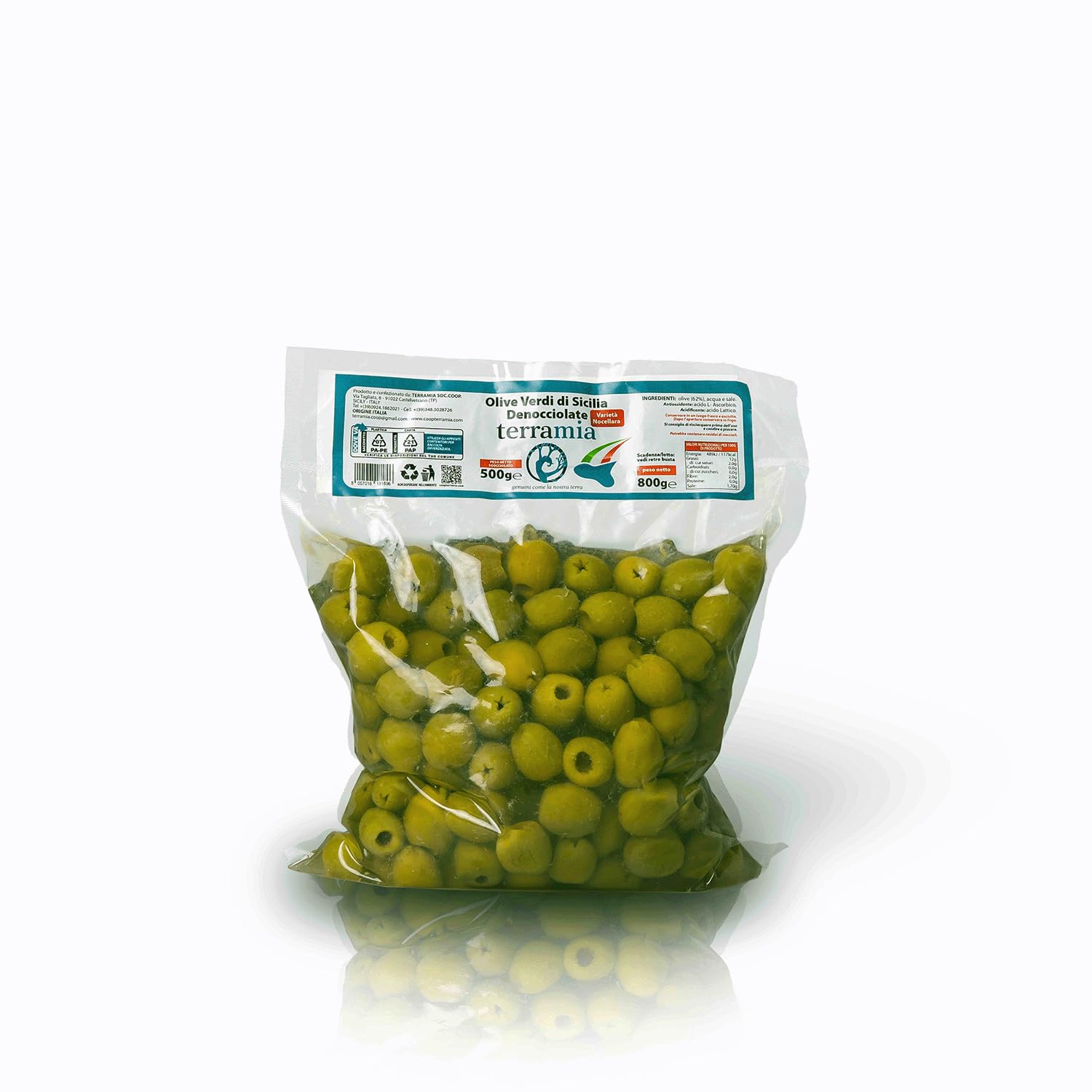 Terramia Olive Verdi Dolci di Sicilia "Nocellara" Denocciolate in Salamoia – Prodotto Artigianale da Azienda Premiata Ercole Olivario e Monna Oliva, Formato Scorta 2kg (4 B