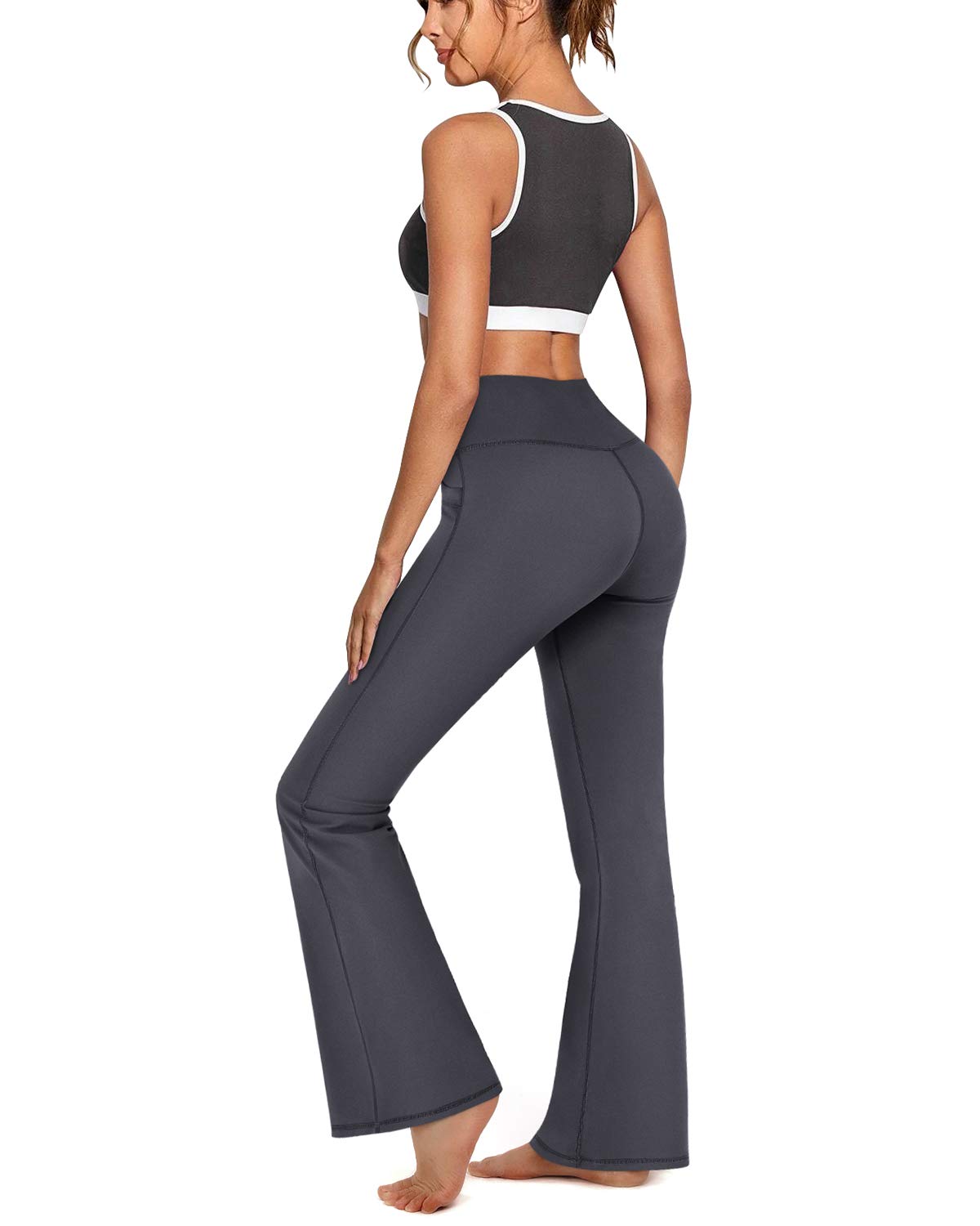 Promover Pantalon de Yoga Femme Stretch Taille Haute Leggings Sport pour Femmes Long Bootcut Flared Confortable(Gris,XXL,Taille Normale)