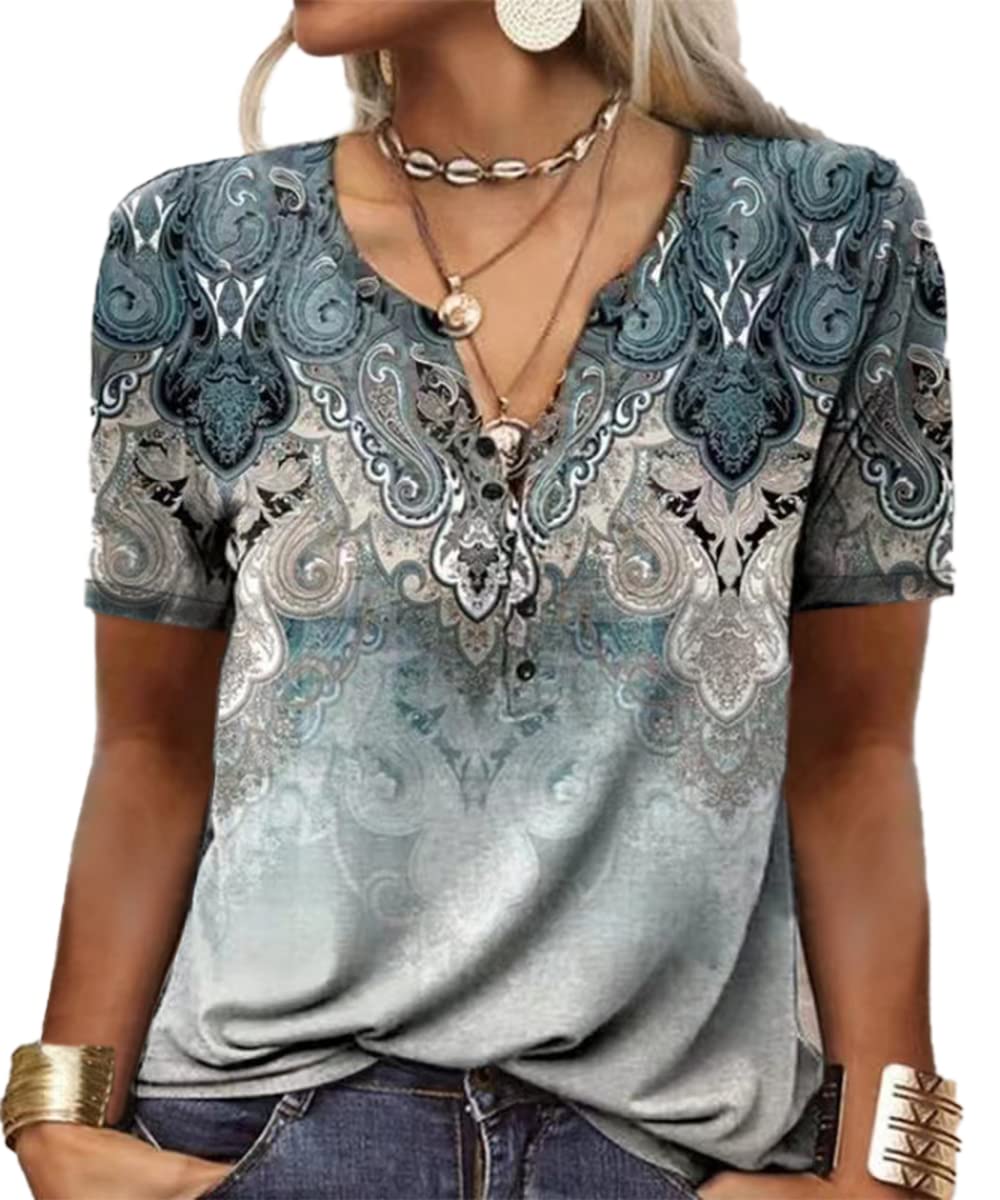 GRMLRPT Blusa para Mujer Manga Larga Camisa Cuello Redondo Botone Casual Top de Manga Larga Colorido Estampado Floral (Multicolor,S-XXL)