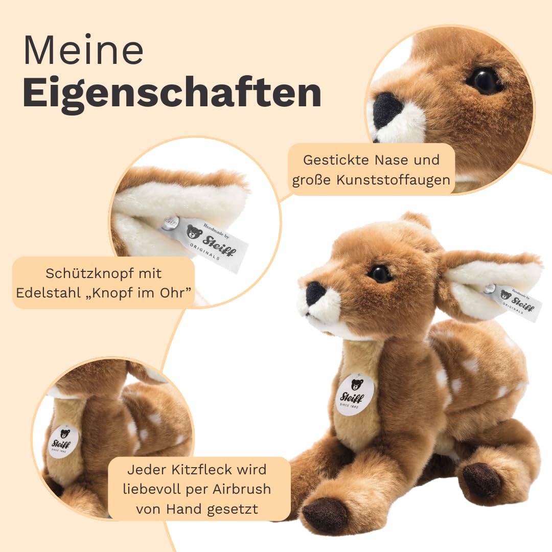 Steiff Kuscheltier Romy Rehkitz, Süßes Stofftier mit Kunststoffaugen, Kinder, Jungen & Mädchen, Plüschtier 23 cm, Hellbraun, 073991