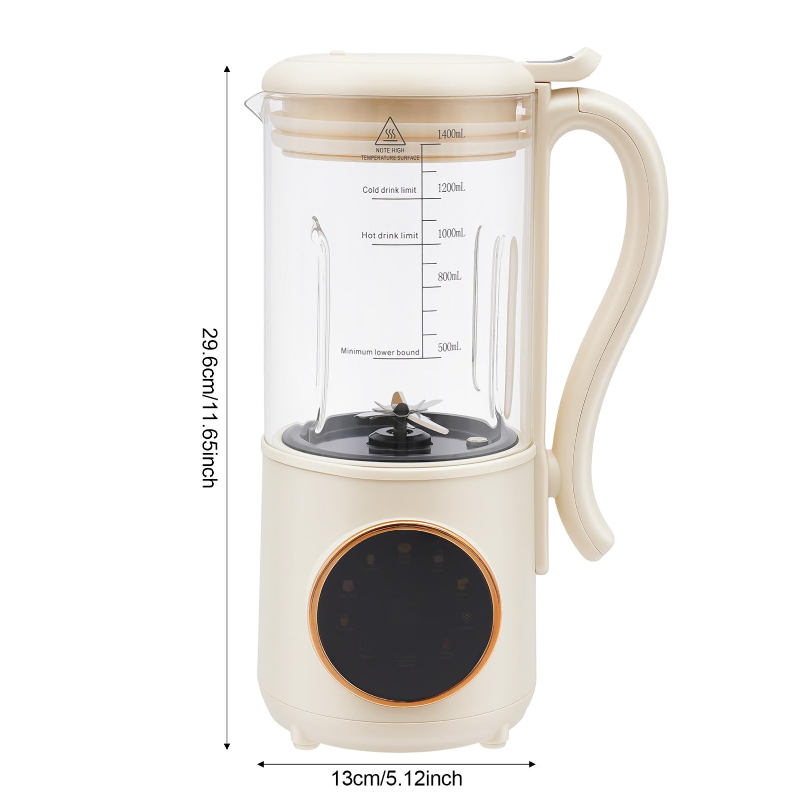 Urządzenie do przygotowywania mleka roślinnego 1400 ml z 16 ostrzami, automatyczna alternatywa mleka do soi, migdałów i owsa, timer 12 h i wyświetlacz LED (13 x 29,6 cm)
