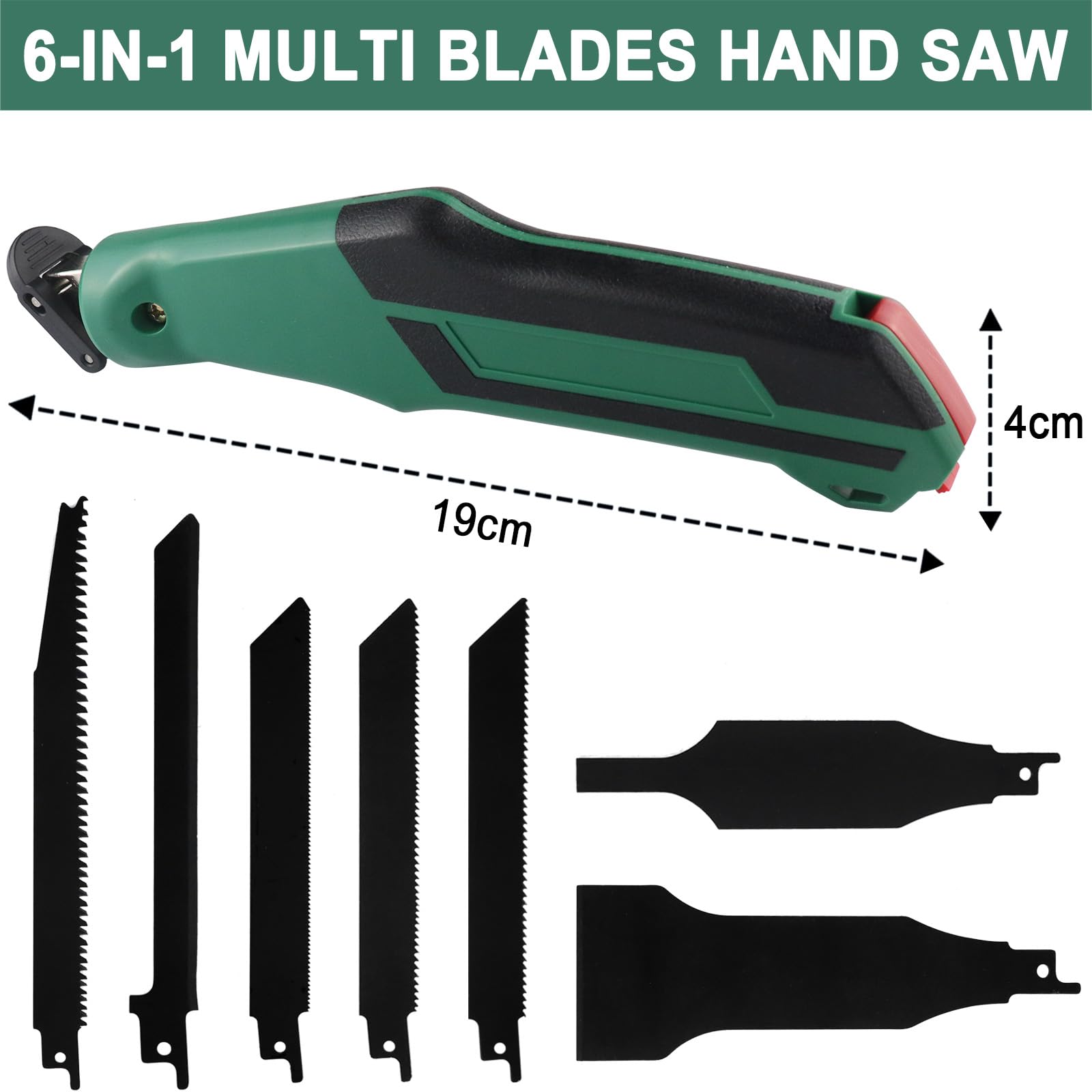 Scie manuelle avec 7 lames de scie pour couper les cloisons sèches, plaques de plâtre, bois, plastique, métal, contreplaqué, scie à main avec lame de scie Basics et lames de scie en métal, scie avec