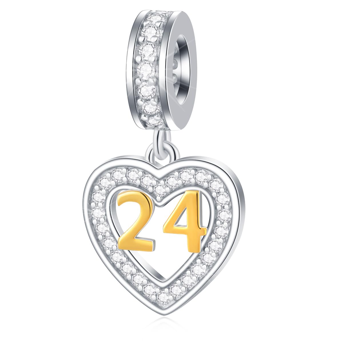 EMOSTAR 10 to 20 21 22 23 24 25 28 30 33 35 40 45 50 55 60 65 70 75 80 Birthday Charms fit European Anniversary Bracelet Necklace, Dangle 18K Golden