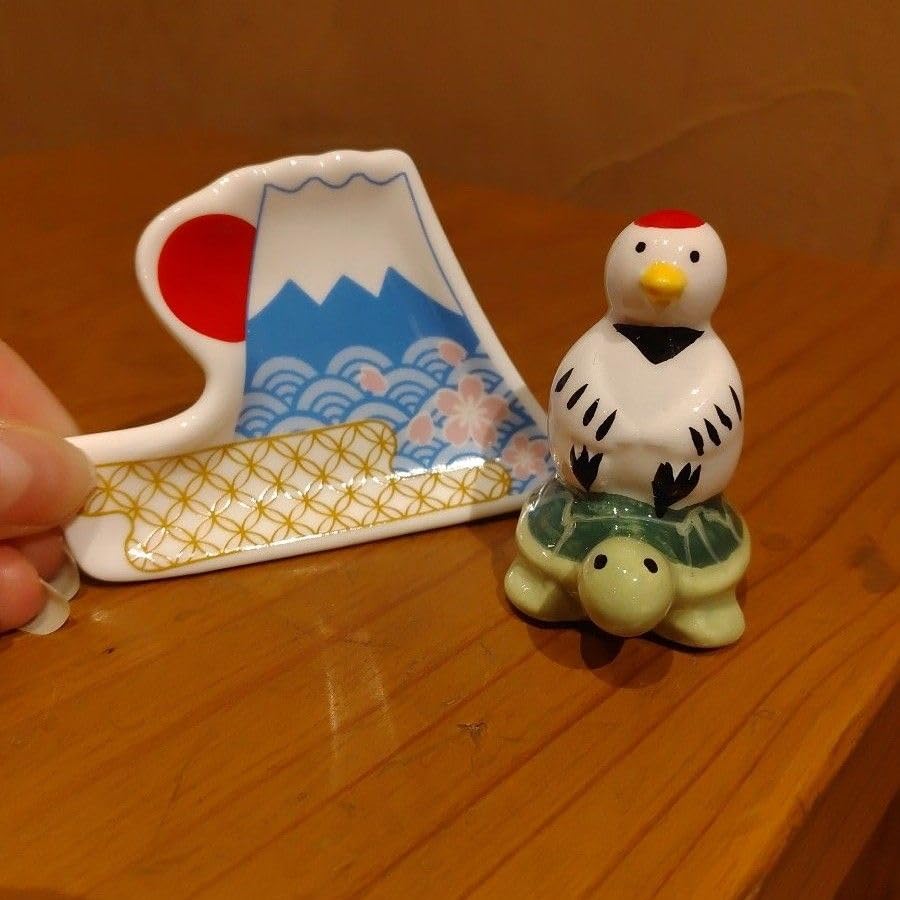 Amazon.co.jp: 富士山 日の出 豆皿 鶴と亀 鶴亀置物 ナチュラル