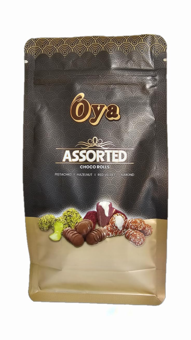 Oya Assorted Choco Roll 200 Gram with Pistachio, Almond, Hazelnut and Red Velvet Yummy Cream | Diwali Gift Box | Classic Delicious Wafer Roll Sticks with Assorted Dry fruits and Cocoa Cream, Smooth Crunchy Snacks, Biscuits, Sweet Treats for Kids and Adults | A delicious snack for a cozy tea time or coffee break | The assorted set is perfect for parties, family gatherings, or as a sweet gift for someone special | A sweet gift for chocolate enthusiasts | Imported from UAE. Delicious Mouth Melting Chocolate