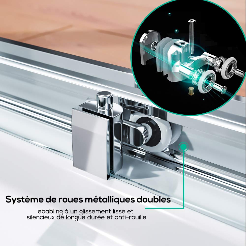 SIRHONA Porte de douche 110x 185 cm coulissante Porte douche extensible Paroi en niche verre trempé pour douche, profilés aspect chromé Cabine de douche coulissante