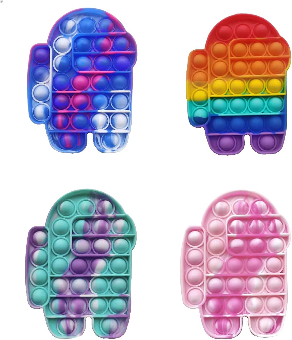 LEERUI Pop Rainbow Bubble Push Sensory Fidget Toy, Pop Educational School Game Crafts Gift, Silicone Stress Reliever, for Kids Teen(4PCS-Astronaut)
