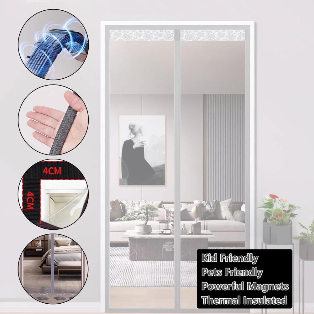 Magnetischer wärmeisolierter Türvorhang Transparente Flächenvorhänge für Küche und Balkon Robuster, freihändiger Türvorhang Selbstschließendes Insektenschutzgitter,A,90x200cm