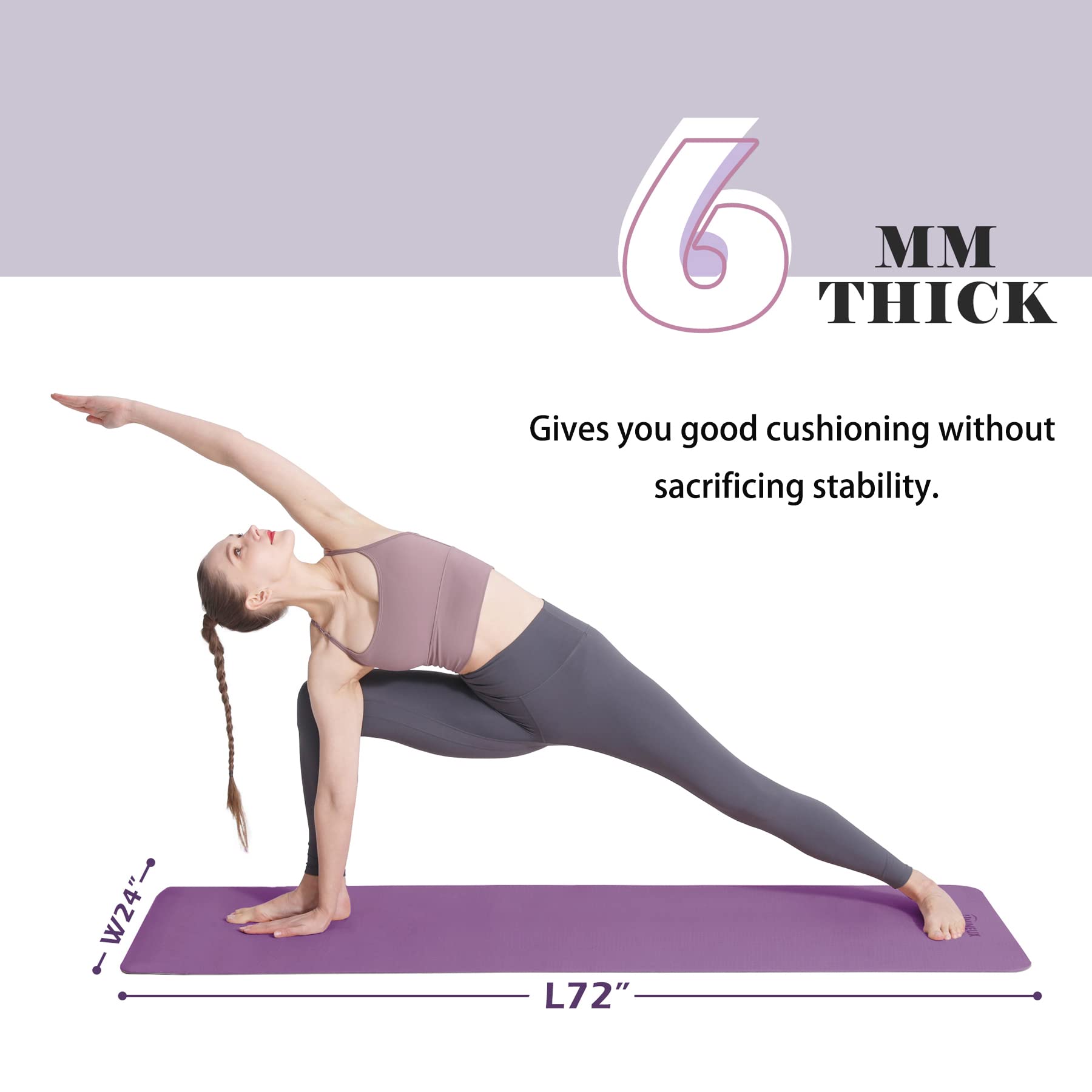 Yoga Mat Non Slip, Pilates Fitness Mats, Eco Friendly, Anti-Tear 1/4" Thick Yoga Mats for Women, Exercise Mats for Home Workout with Carrying Sling and Storage Bag