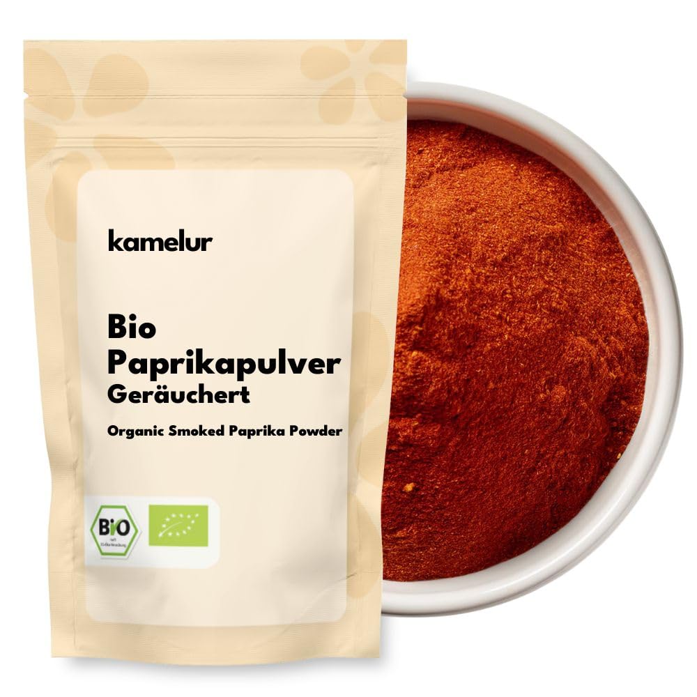 Kamelur 500g de BIO paprika fumé en poudre - BIO paprika fumé doux, sans additifs - emballé dans un emballage biodégradable