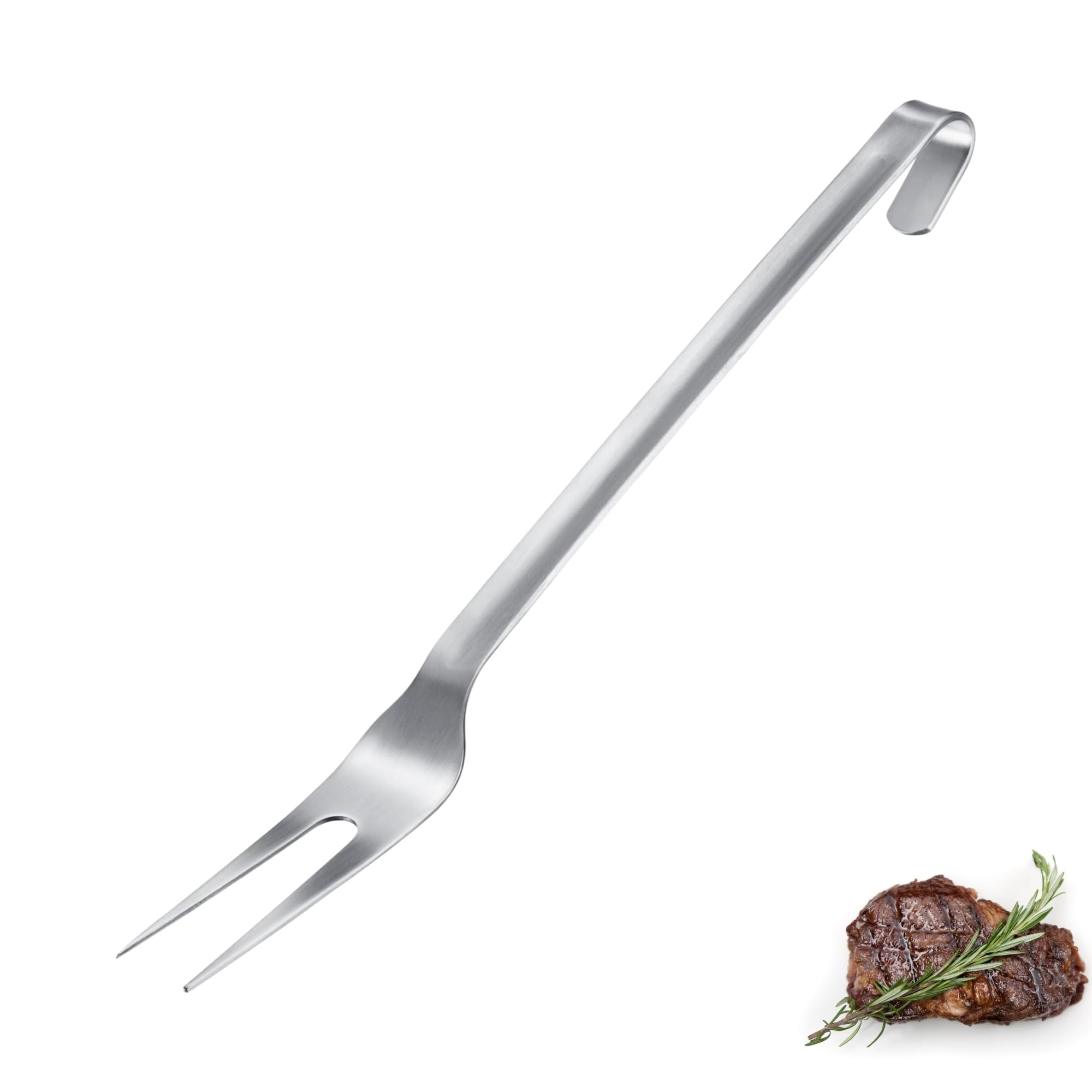 Westmark Meat Fork Pro, Tenedor para trinchar de acero inoxidable con púas largas y ganchos para colgar, óptimo para asar, asar y cocinas profesionales, Plata, 38 cm