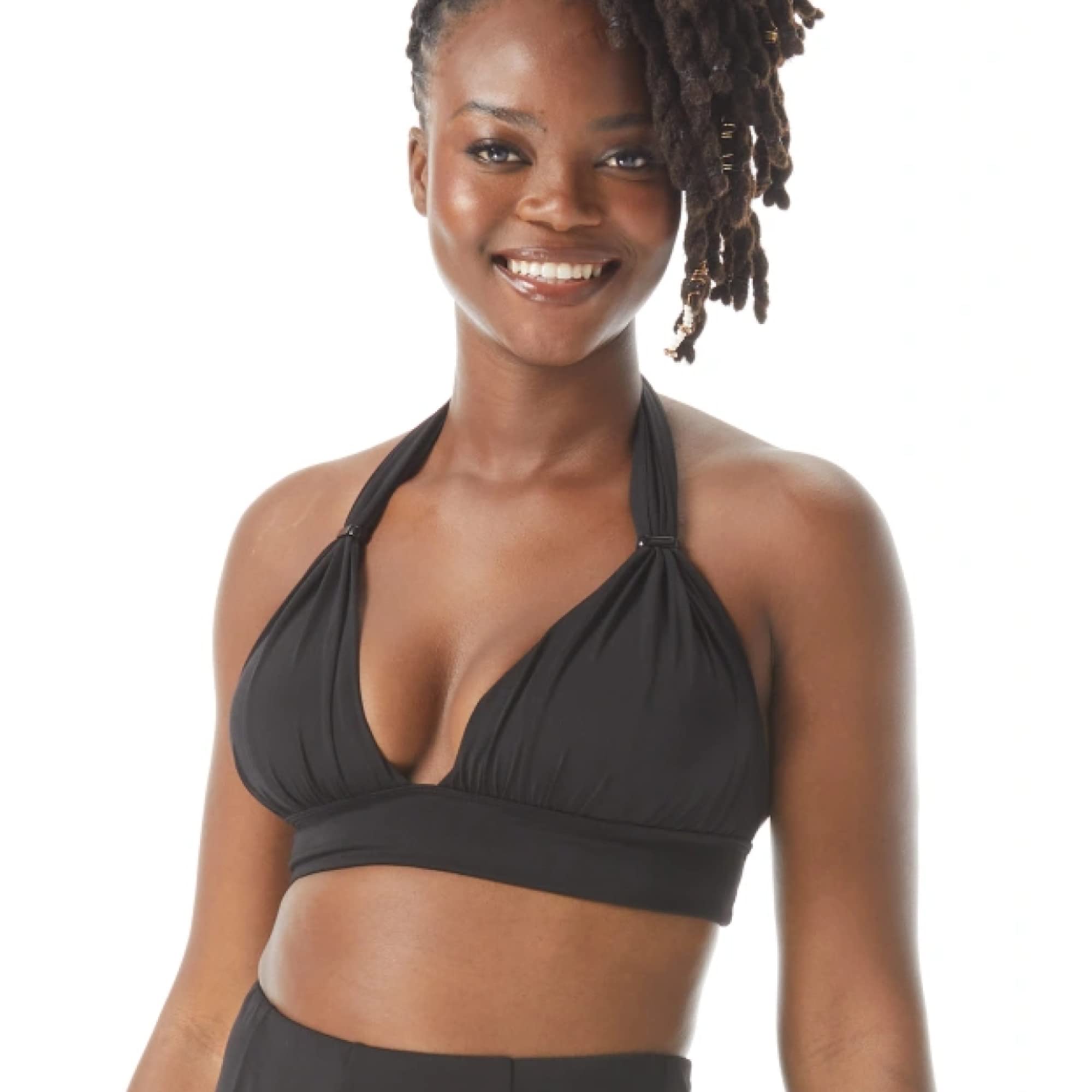 Coco Contours Athena Draped Halter Bra Sized Bikini Top — Retro Resort Swimsuit Top