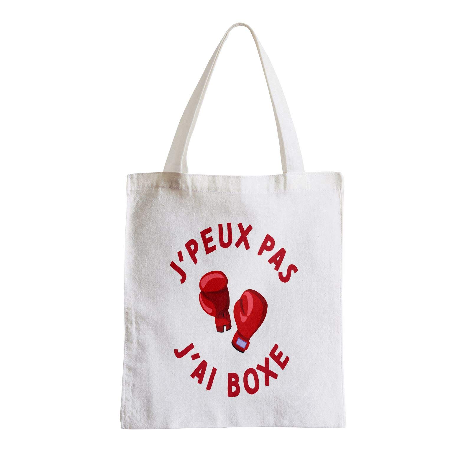 Borsa Shopping Grande In Policotone – J'Peux Pas Hi Boxe, Bianca, 38x42 Cm, Manici Lunghi 70 Cm, Prodotta In Francia