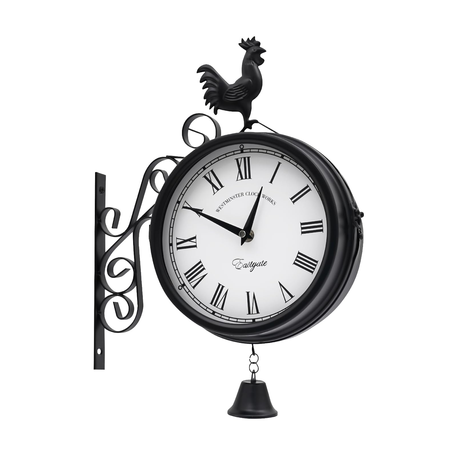 Horloge murale double face Coq rétro 30 x 37 cm Métal/verre Noir