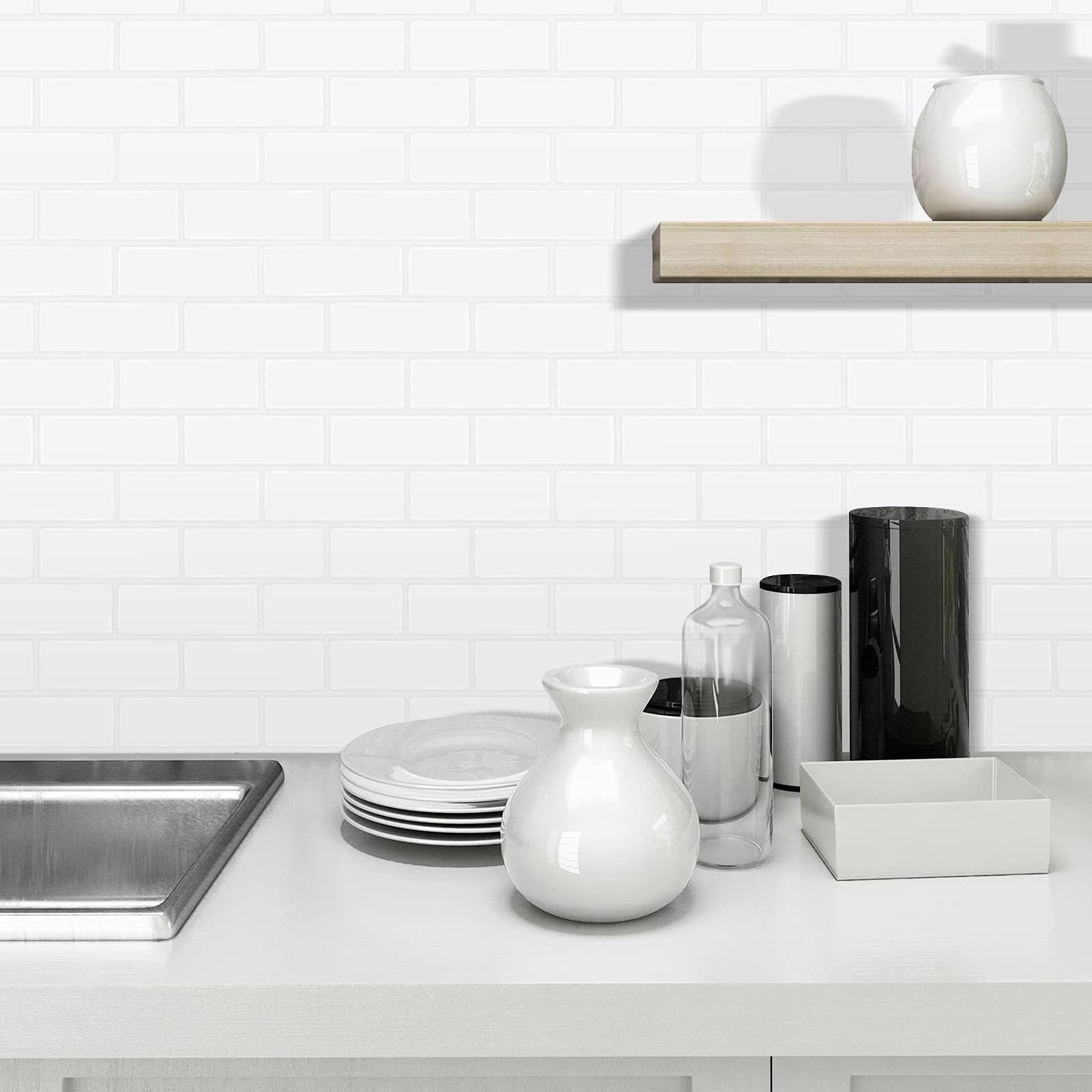 STICKGOO 10-Sheets Peel And Stick Backspalsh, Stick On PVC Wall Tiles, Gray Sky Marble Kitchen Backsplash, Self Adhesive Subway Tile For Kitchen, Bathroom Vanity, RV - View #3