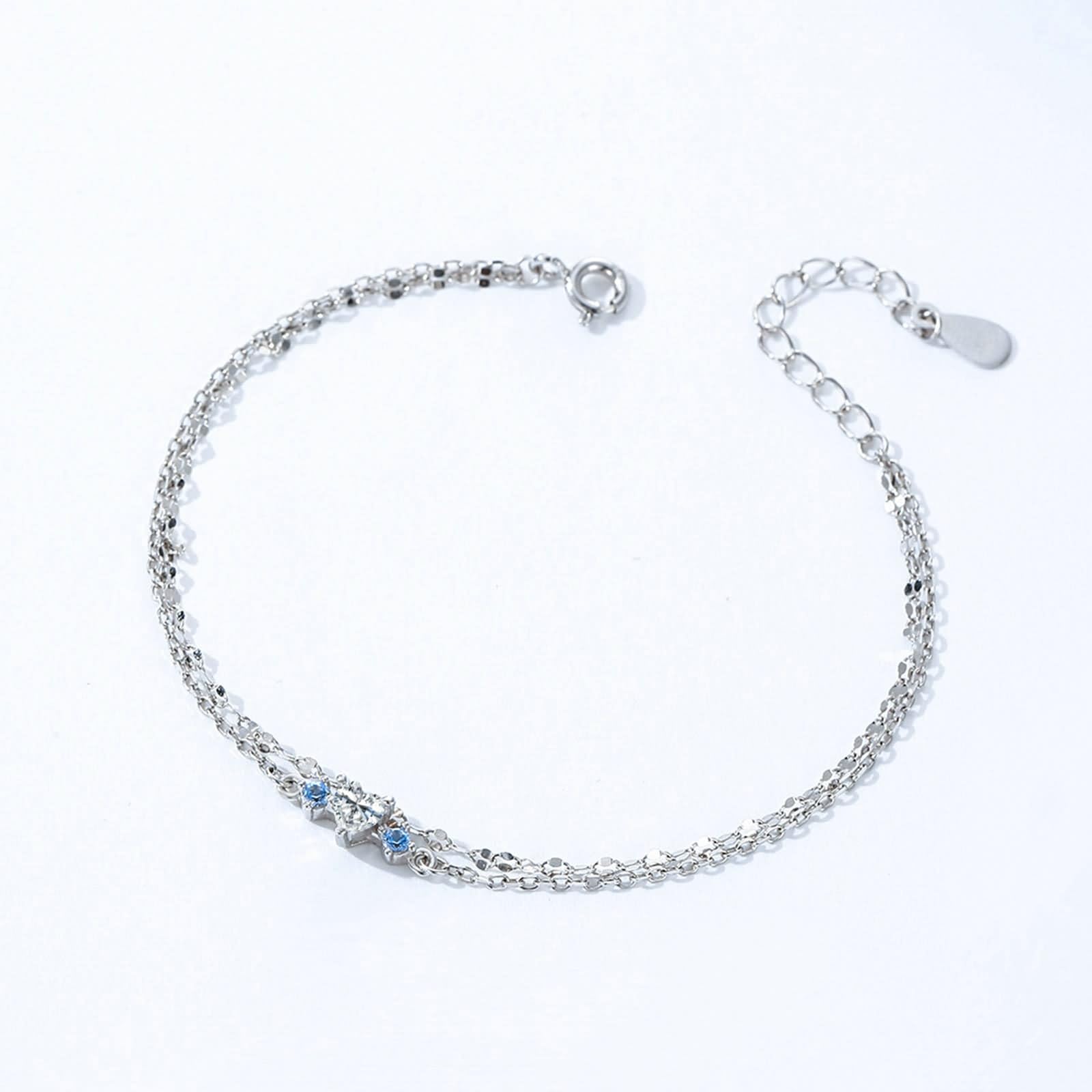 Pulsera de promesa, elegante pulsera de cadena de doble capa con corazón moissanita, bonitos regalos para mujer