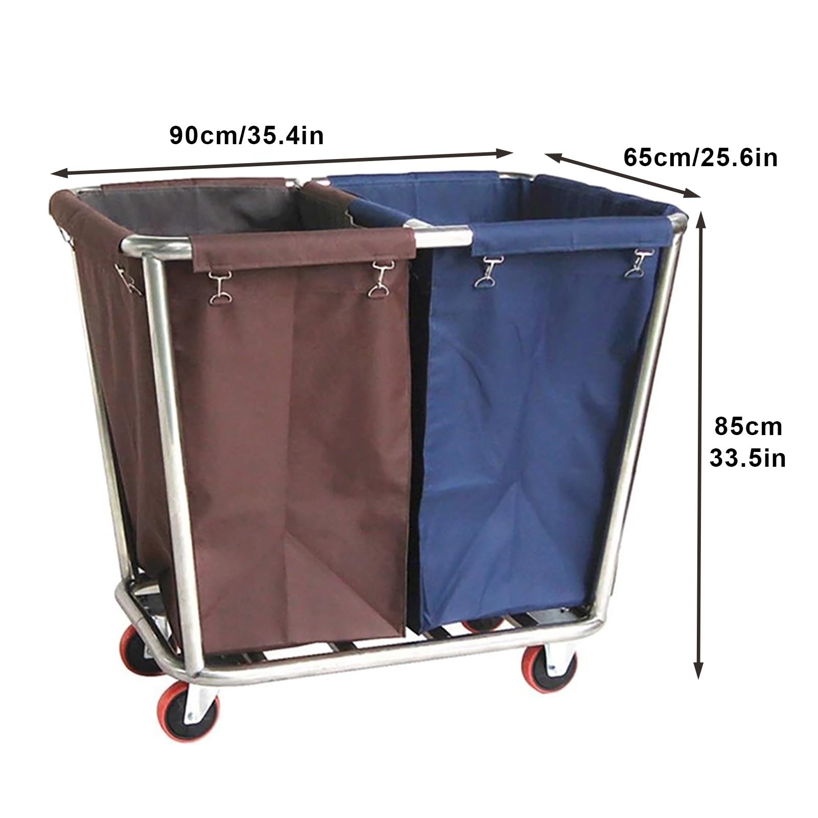 Carro Clasificador de Ropa con Ruedas, Carrito de Lavandería Comercial, Carrito Resistente para Ropa Blanca de Hotel con 2 Bolsas Extraíbles, Estructura de Acero Inoxidable, Capacidad de 200kg/440lb
