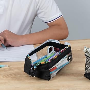 Astuccio Portapenne Con 6 Scomparti, Grande Capacità, Trasparente, In Oxford E PVC, Per Scuola Ufficio, Nero