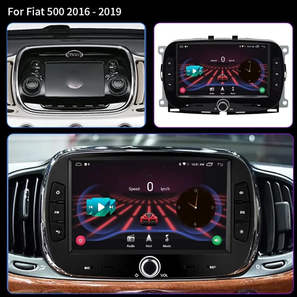 Autoradio da 9 pollici con Android 15 per FIAT 500 2016 2017 2018 2019,lettore multimediale per auto con GPS,comandi al volante,telecamera di retromarcia,Bluetooth,vivavoce,DVR,telecamera HD,schermo