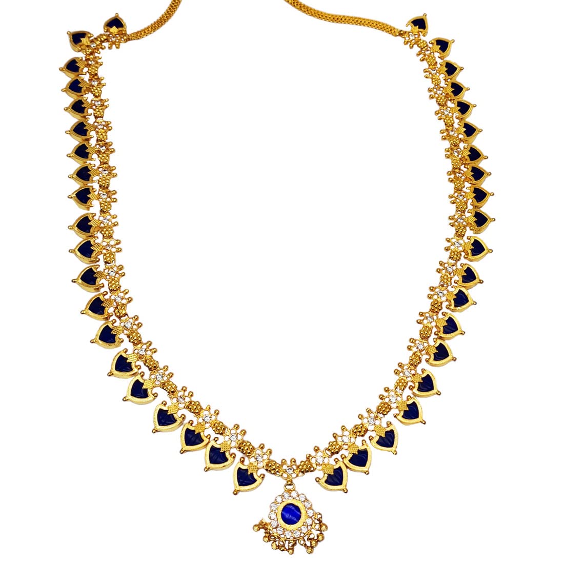 Kollam Supreme South Indian Wedding Gold Plated Brass Blue Palakka Long Chain For Women (B0C2ZHHDT7) Amazon Price History, Amazon Price Tracker