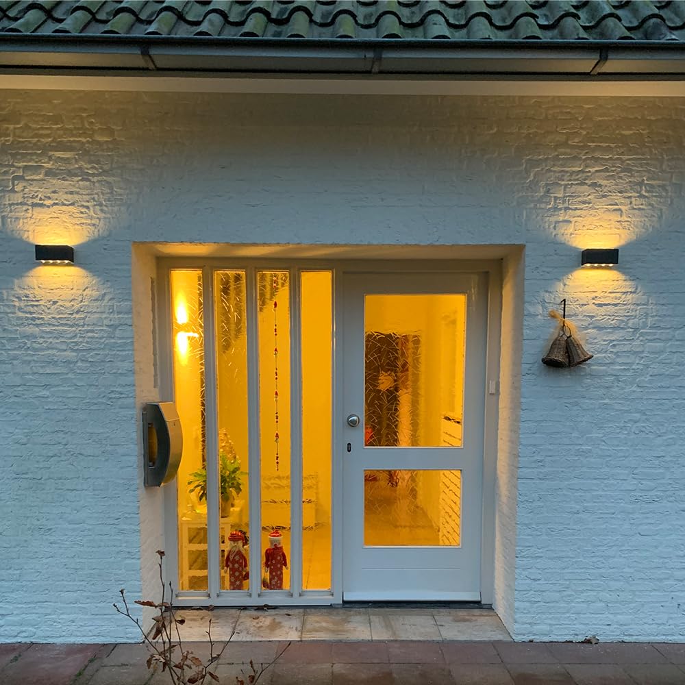 RexTech Solar Wandleuchte Olaf, Up & Down, 100 Lumen, 2700K | Anthrazitfarbenes Aluminium, Dämmerungssensor, Ein-/Ausschalter, rechteckiges Gehäuse