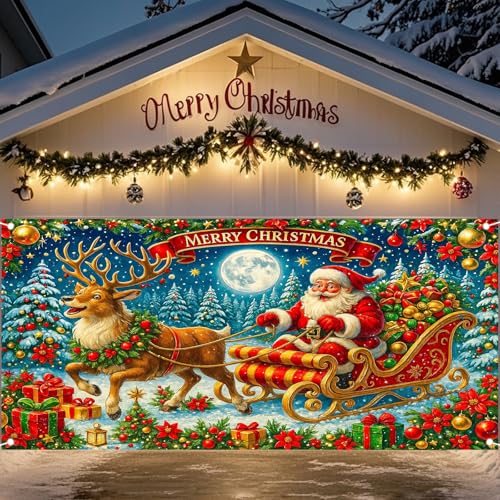 Nuxovilar Christmas Garage Door Cover 6x13 Ft Polyester Xmas
