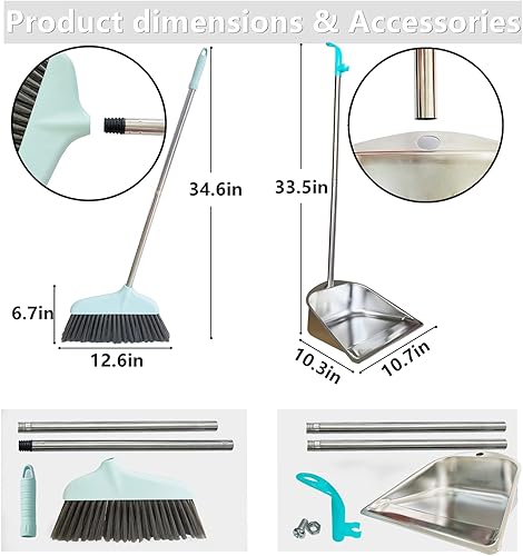Miniatura 10 de YAYOU Sartén antipolvo con mango largo para el hogar, 33.5 pulgadas, de acero inoxidable resistente de alta calidad, elegante diseño de pie,