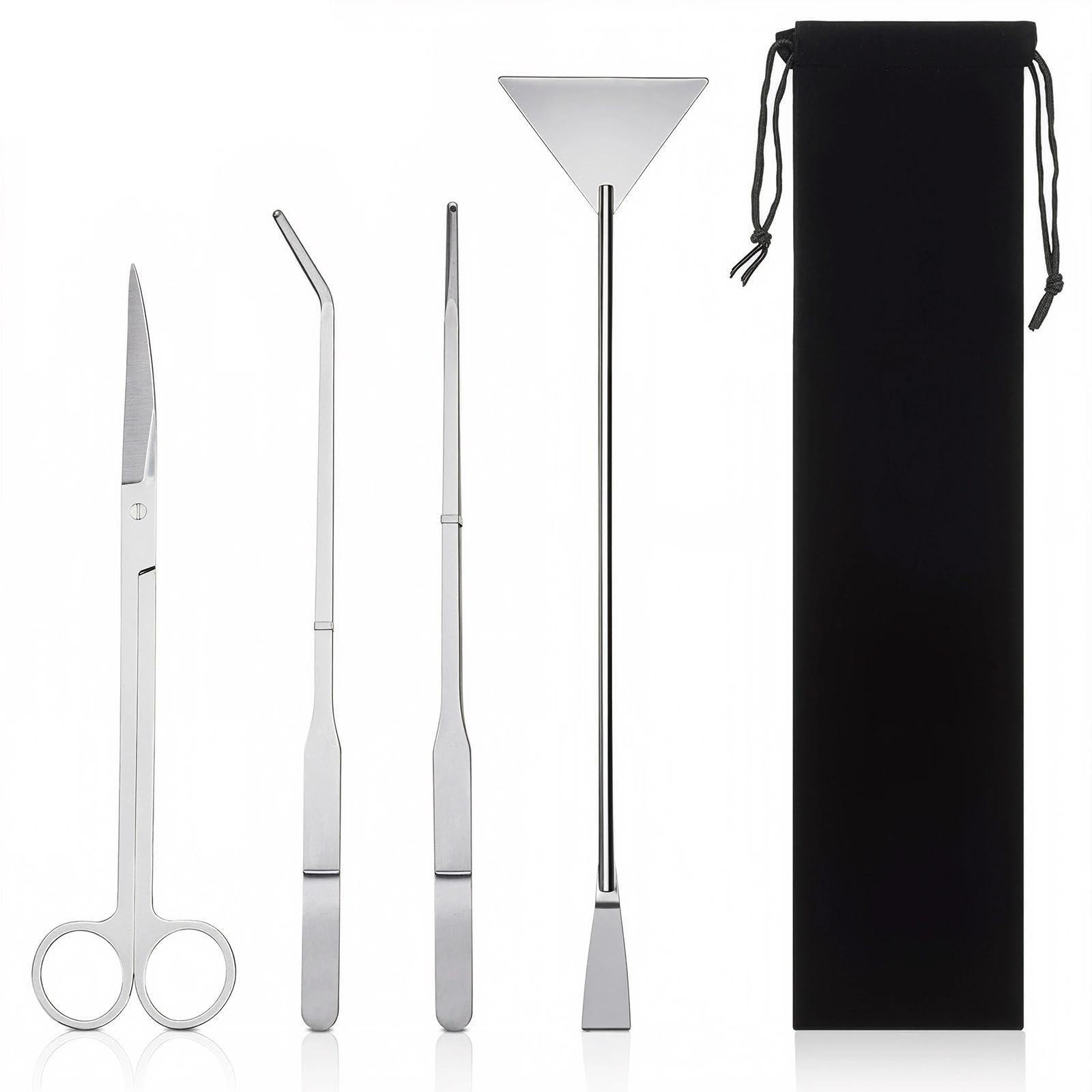 4 en 1 Aquarium Aquascaping Kit Outils D'Aquarium en Acier Inoxydable avec Pince Ciseaux Spatule pour Entretien et Nettoyage Plantes Aquatiques Aquascaping
