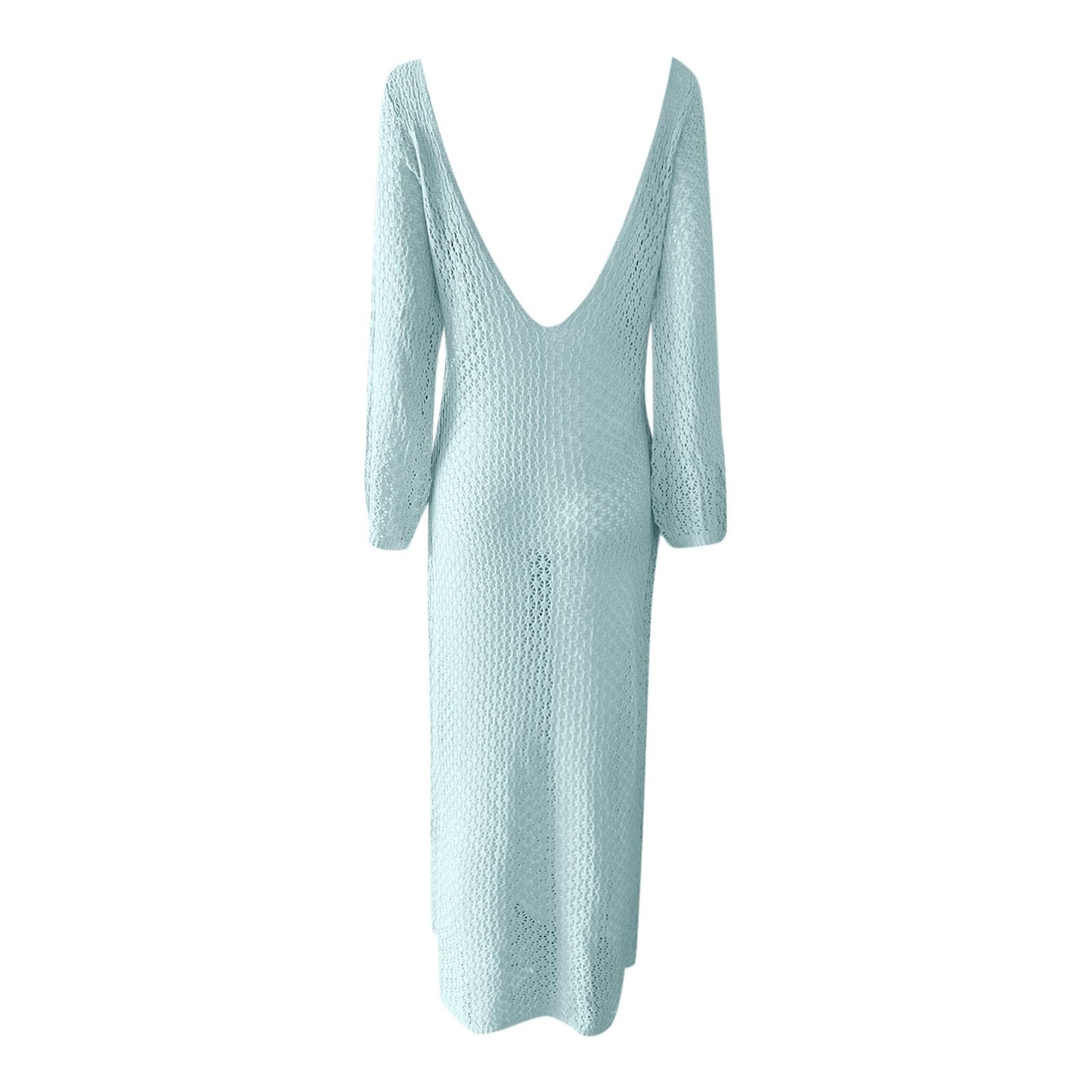 Abito Lungo da Donna all'Uncinetto Indossare in Spiaggia, Nuoto, Vacanza, Manica Lunga, Sexy, Aderente, Estivo in Maglia