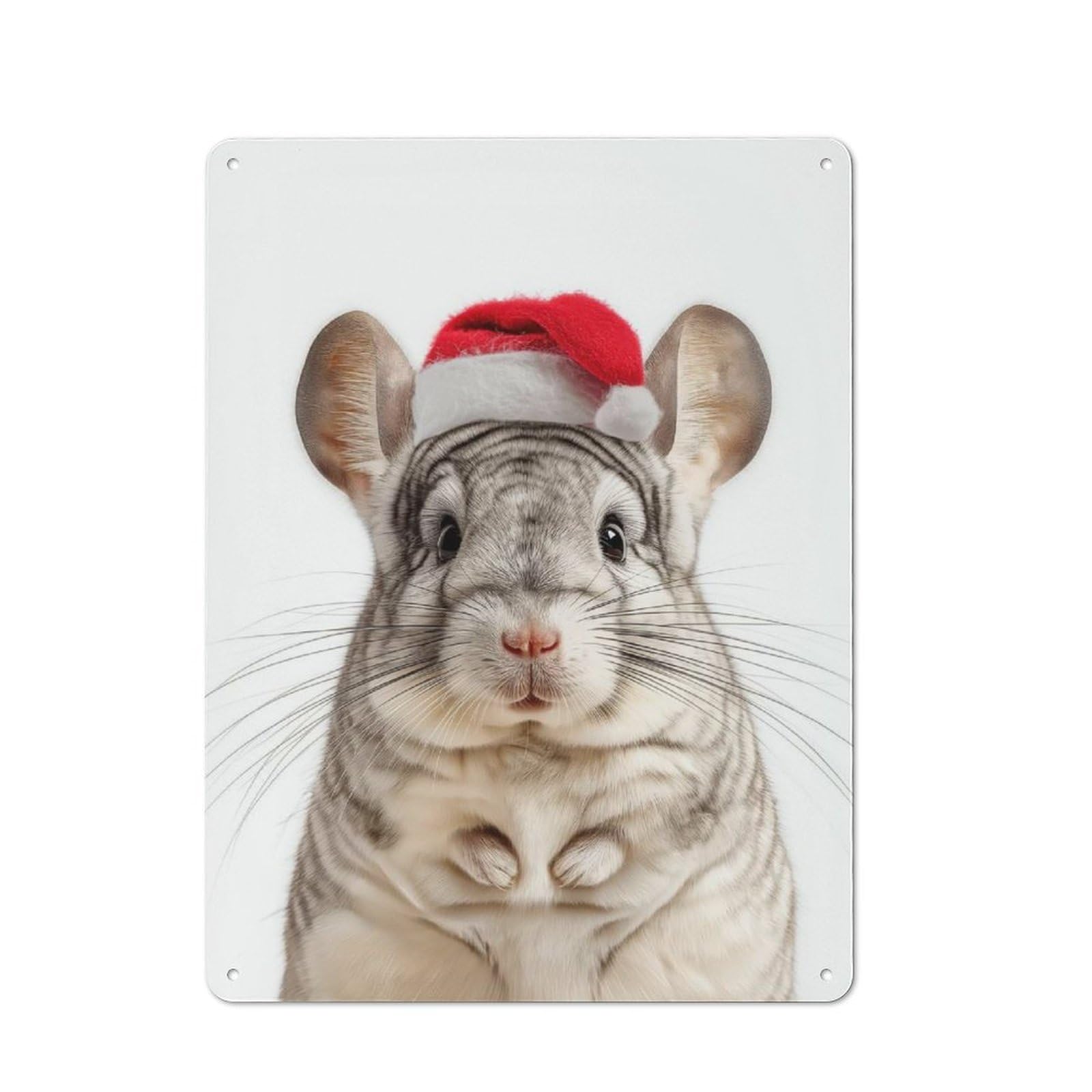 Junmoney Chinchilla Wearing A Santa Hat Printed Metal Sign 40X30cm For Café Or Restaurant, New-Space Wall Decor For Café Owners And Decorators