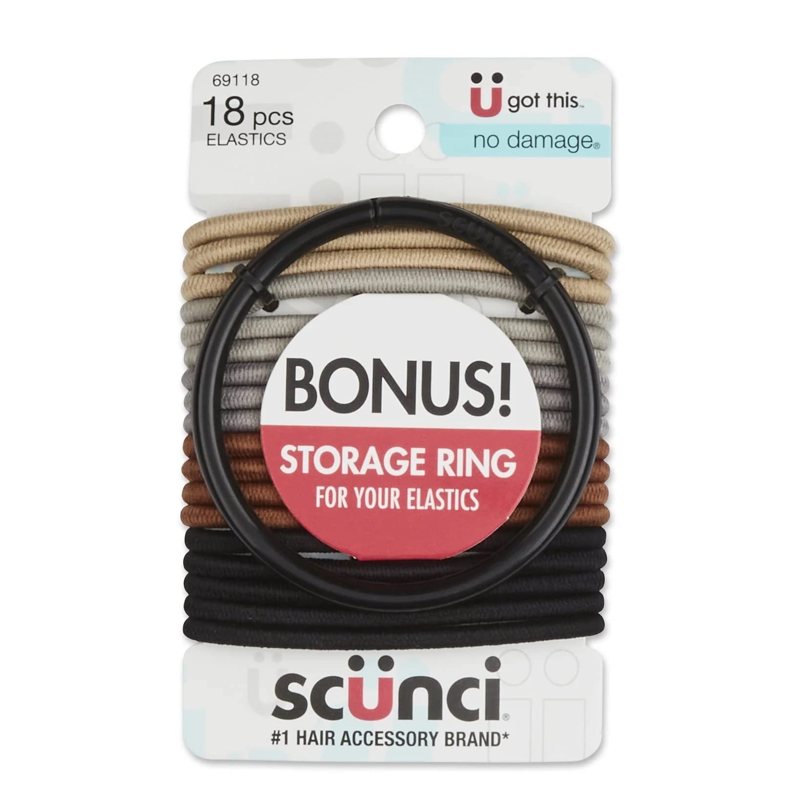 Scunci No Damage Hair Elastics in Neutral Colors, Assorted, 18-Pieces
