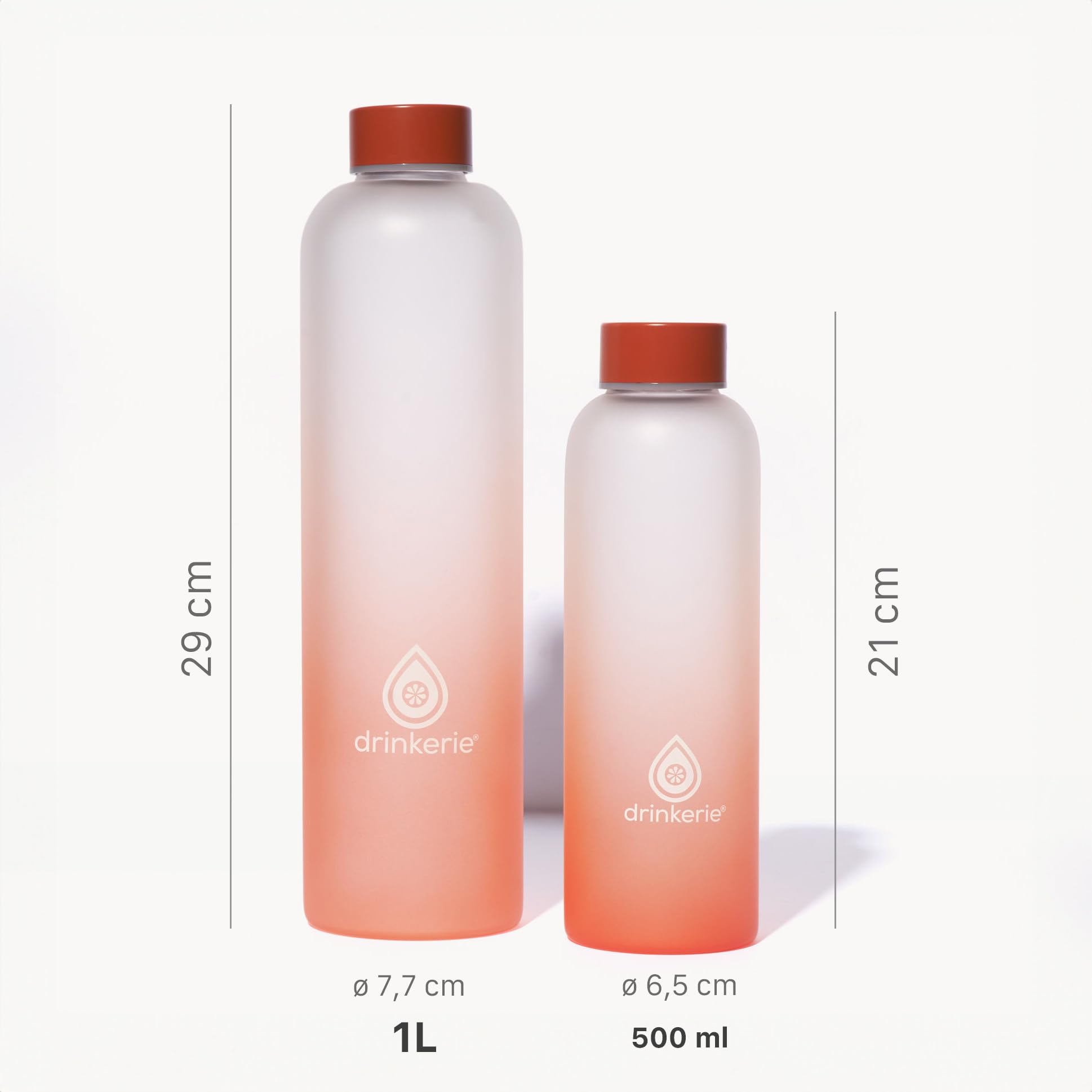 Bouteille en verre de 1 litre (orange) – Design givré – Verre borosilicate de qualité supérieure – Gourde anti-fuite en verre 1 l – Bouteille d'eau en verre durable pour les déplacements