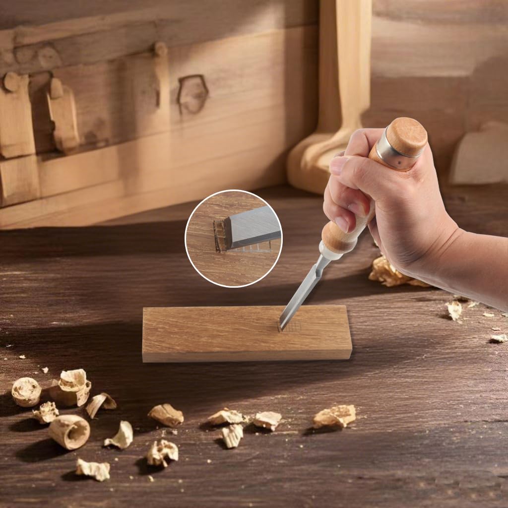 Juego de 8 cinceles de madera, kit de cinceles para carpintería de 11.4 pulgadas con guía de afilado, piedra de afilar y caja de madera
