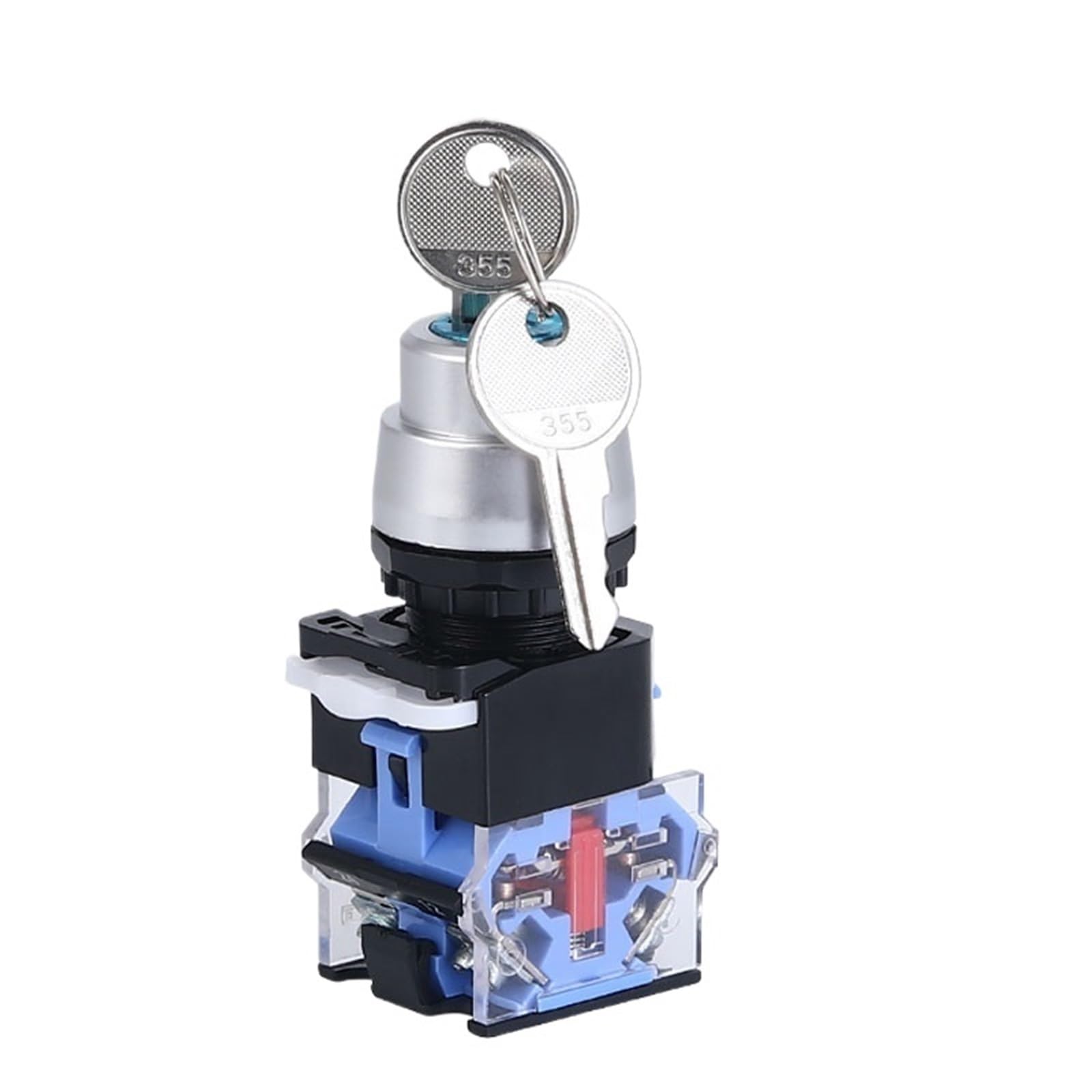Interruptor de perilla con autobloqueo y enclavamiento LA38-11Y2/LA38-20Y3 de 22 mm con llave, 10 A/440 V, selector de 2 y 3 posiciones, base azul.(3position)