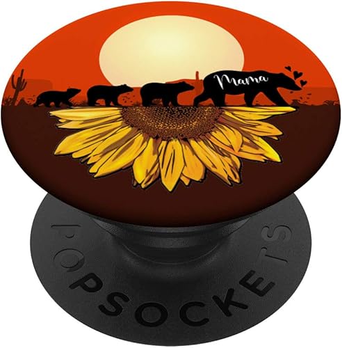 Mama Bear 3 cachorros girasol atardecer teléfono agarre para mamá mamá PopSockets PopGrip agarre intercambiable para teléfonos y tabletas
