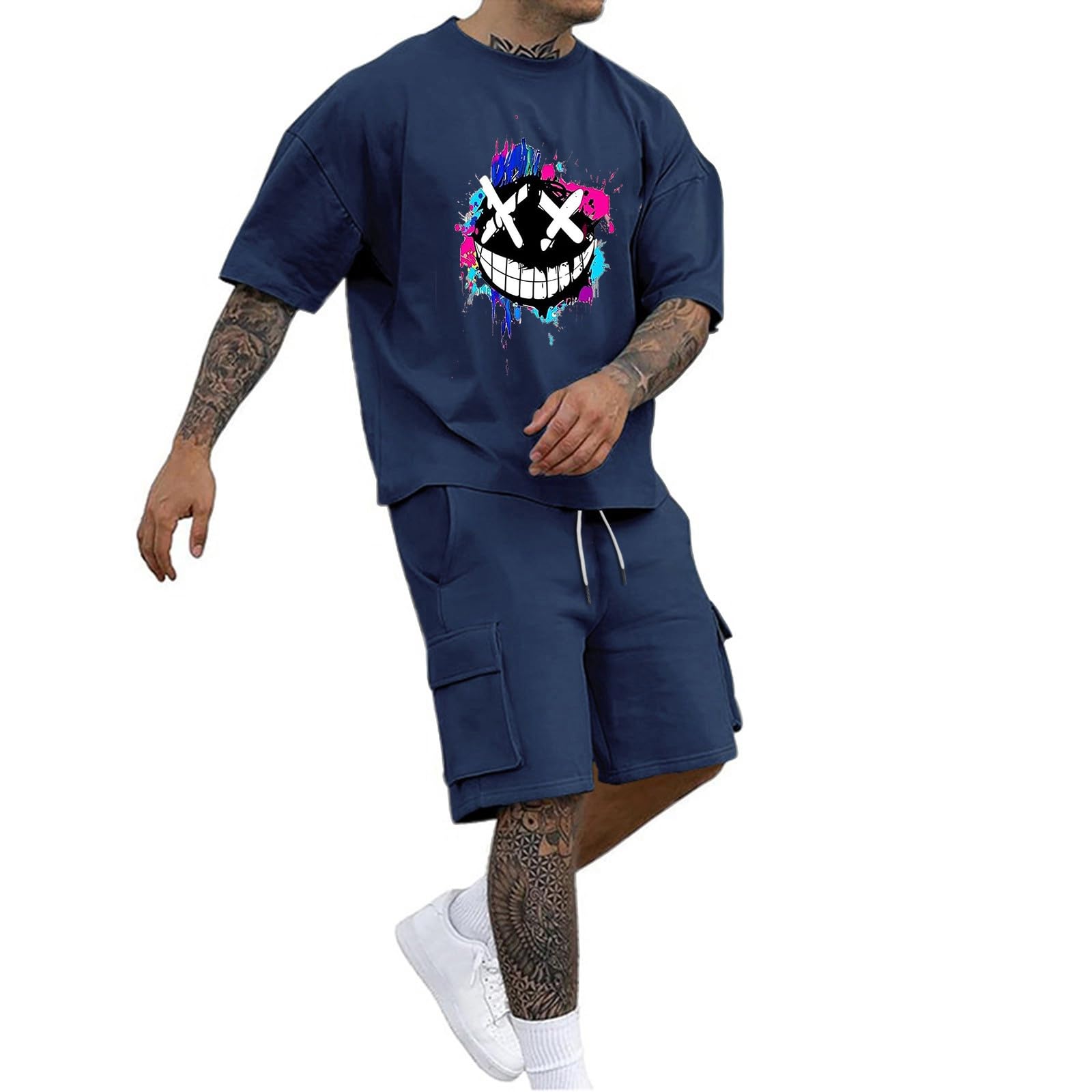 Duohropke2 Piece Mens Tracksuit Summer Outfit Horrible Sports Suit