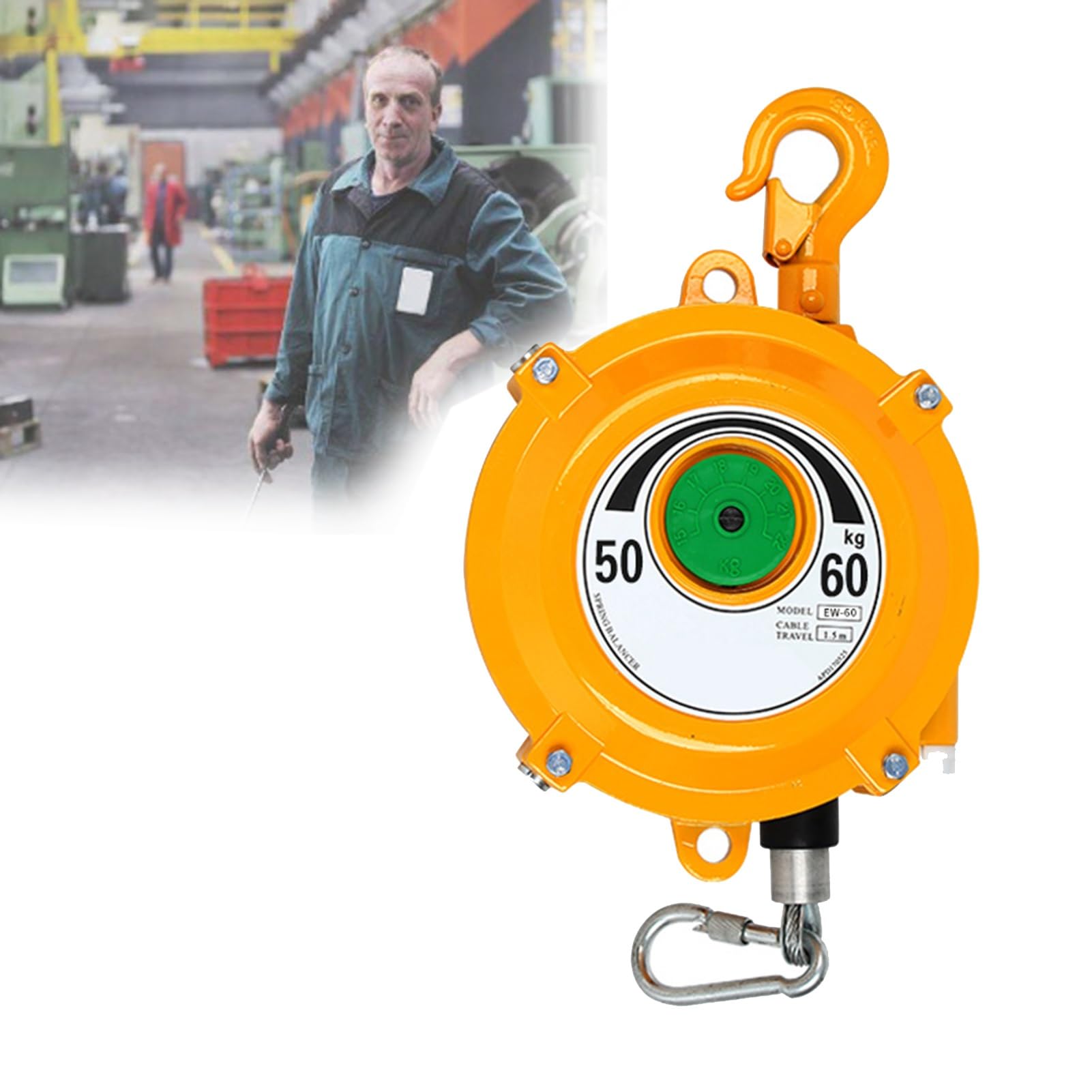 UZAMIRLEX Spring Balancer, Retractable Spring Balancer 1.5m Wire Rope Hook Load Range 1-200kg For Automotive Workshop(50-60kg)