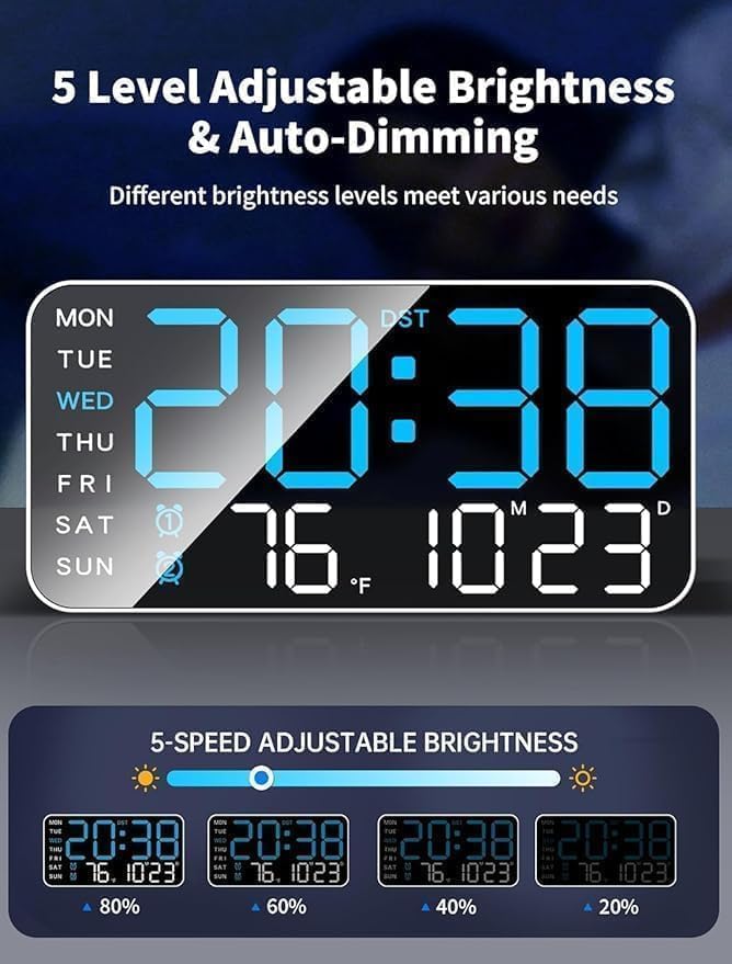 Image of Digital Alarm Clock Wall /Table -9 inch Inch Large LED Display with Date & Week, Remote Control, Big Wall Clock for Bedroom, Living Room, Office (Rectangular Blue White forns)