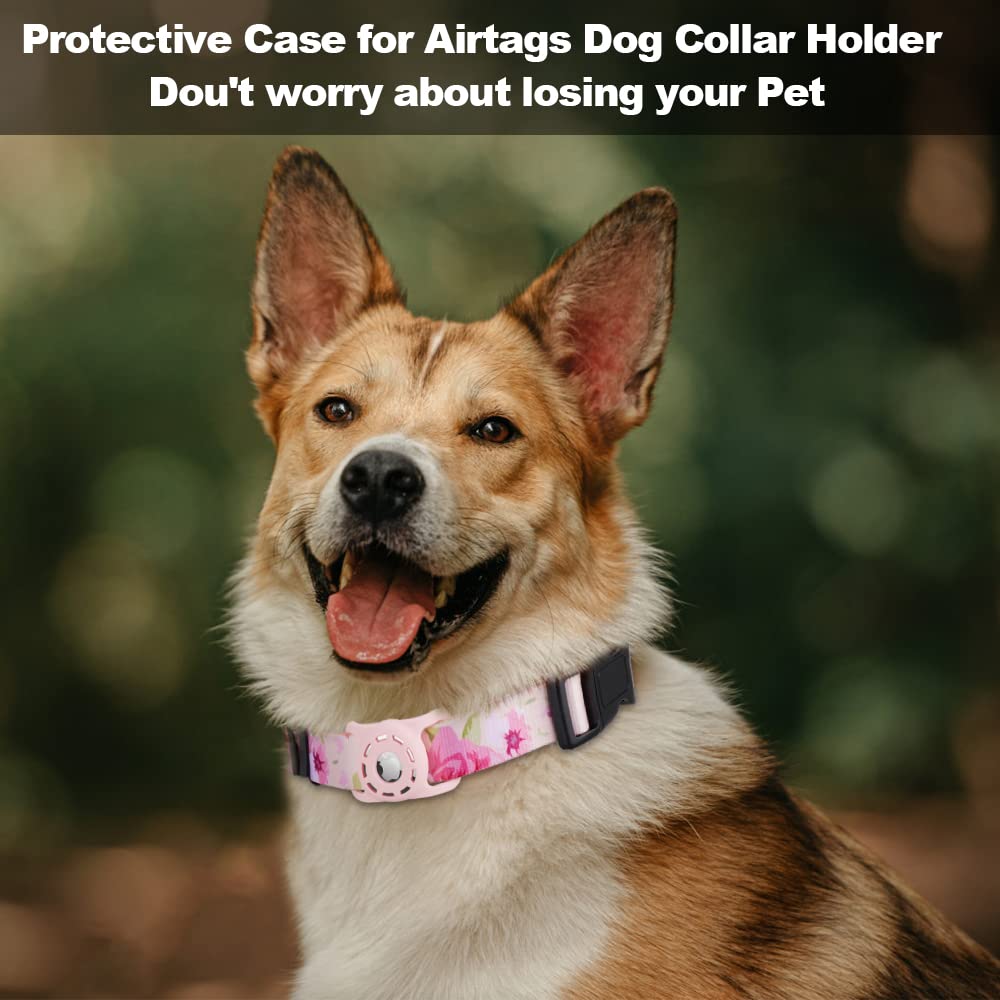 AirTag - Collar para perro, compatible con Apple AirTag, collar de poliéster para mascotas y gatos con soporte de silicona para AirTag para perros pequeños, medianos, grandes y extragrandes