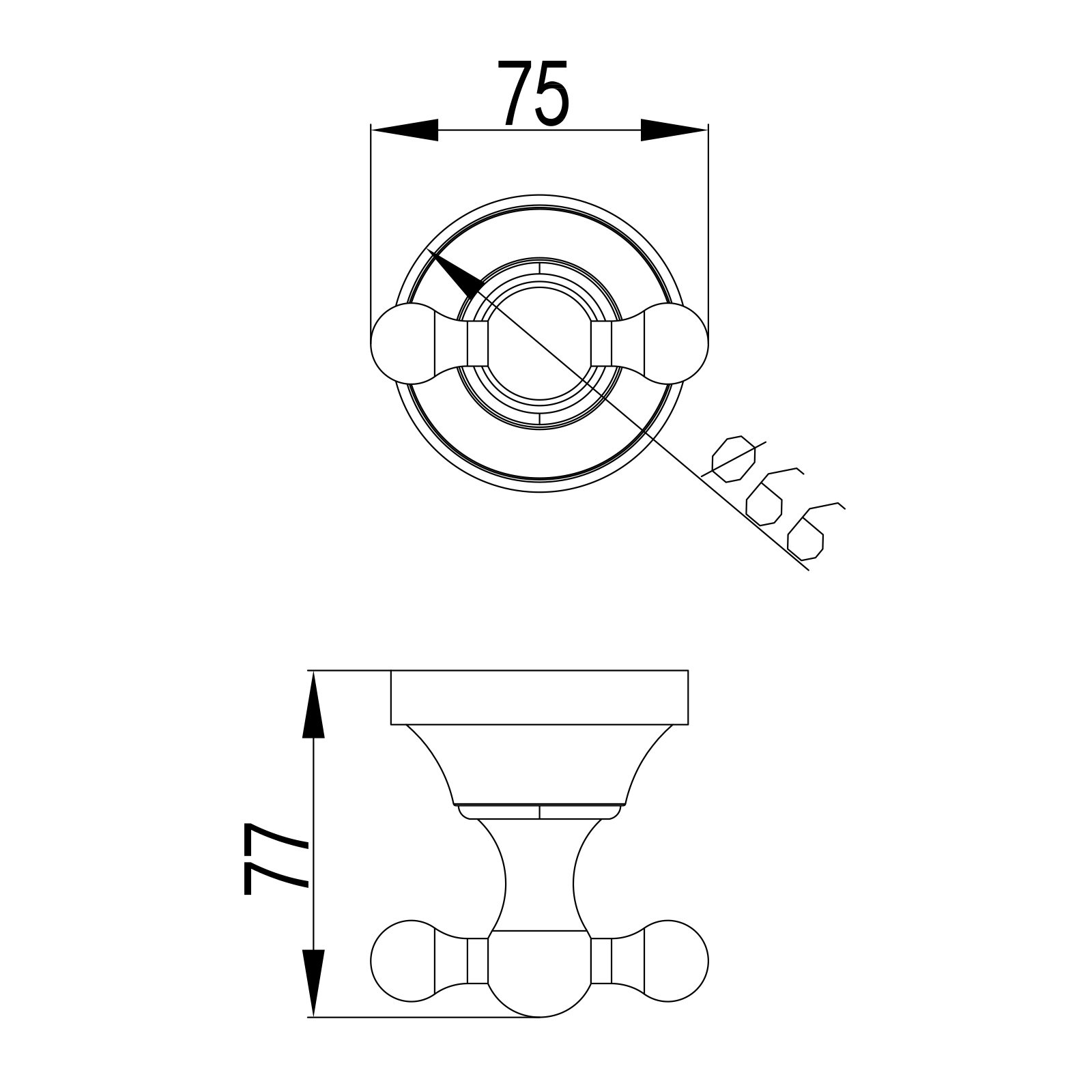 Bad-Accessoires Set Nostalgie Retro Messing verchromt, Handtuchhaken WC-Bürste WC-Papierhalter, wandmontiert, 4-teilig, weiße Keramikeinlage