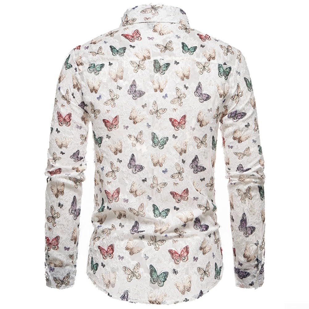 Chemise à manches longues à la mode avec motif papillon pour homme (Couleur L)